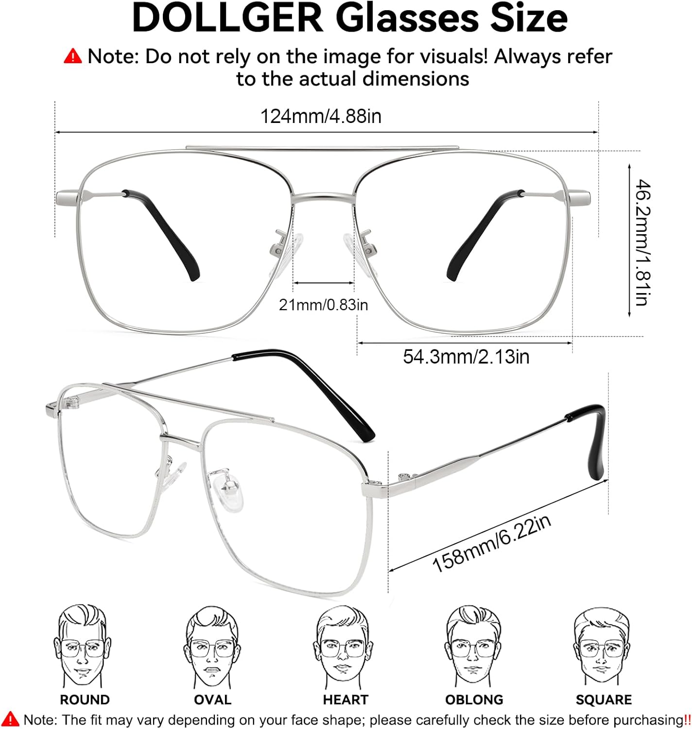 Dollger Fake Glasses Clear Lens Non-prescription Metal Frame Classic Square fashion Aviator Eyeglasses Men Women - Image 6