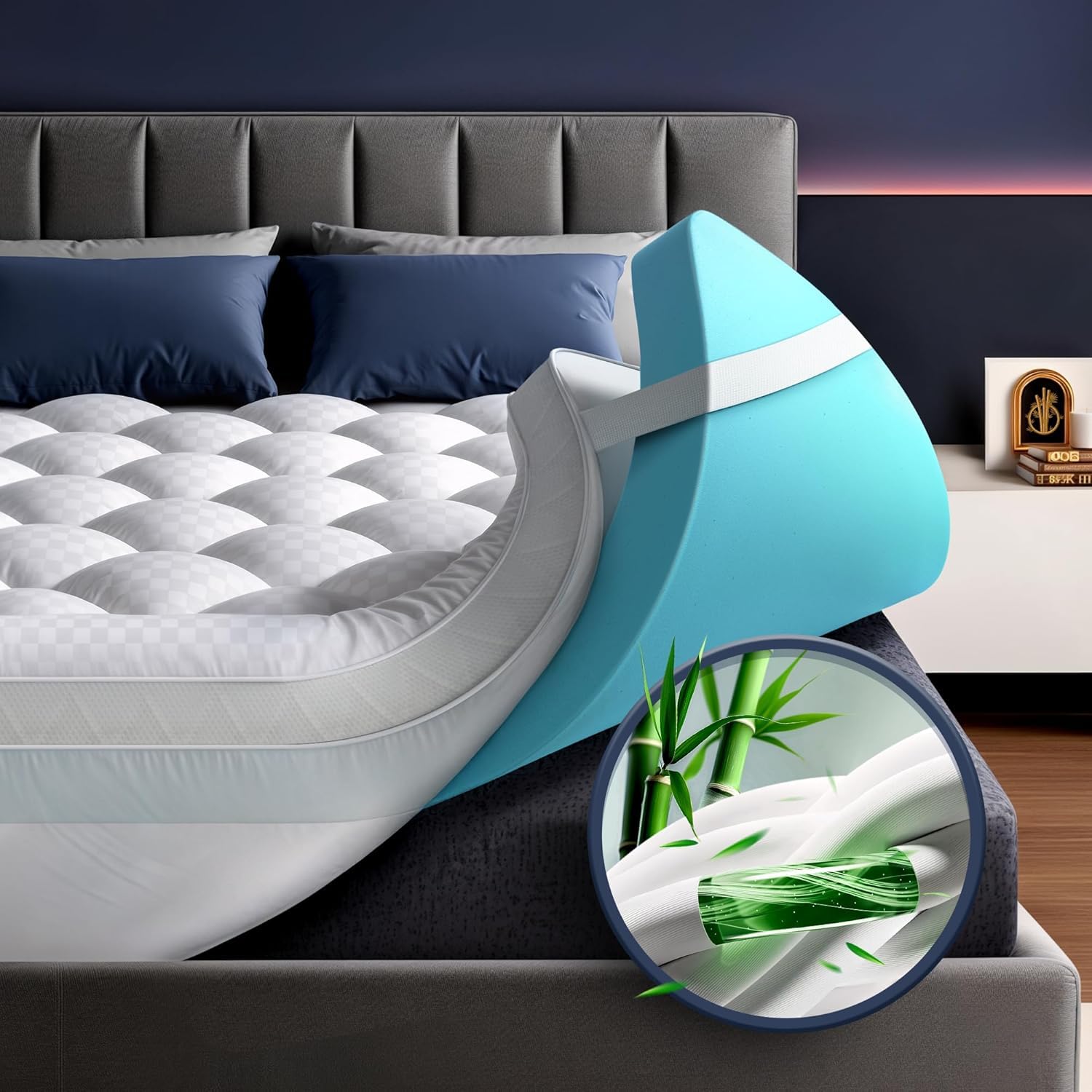 5 Inch Mega Support Memory Foam Queen Mattress Topper for Pressure Relief, Dual Layer 2.5" Pillow Top Mattress Topper Queen Plus 2.5" Cooling Gel Infused Memory Foam Mattress Pad