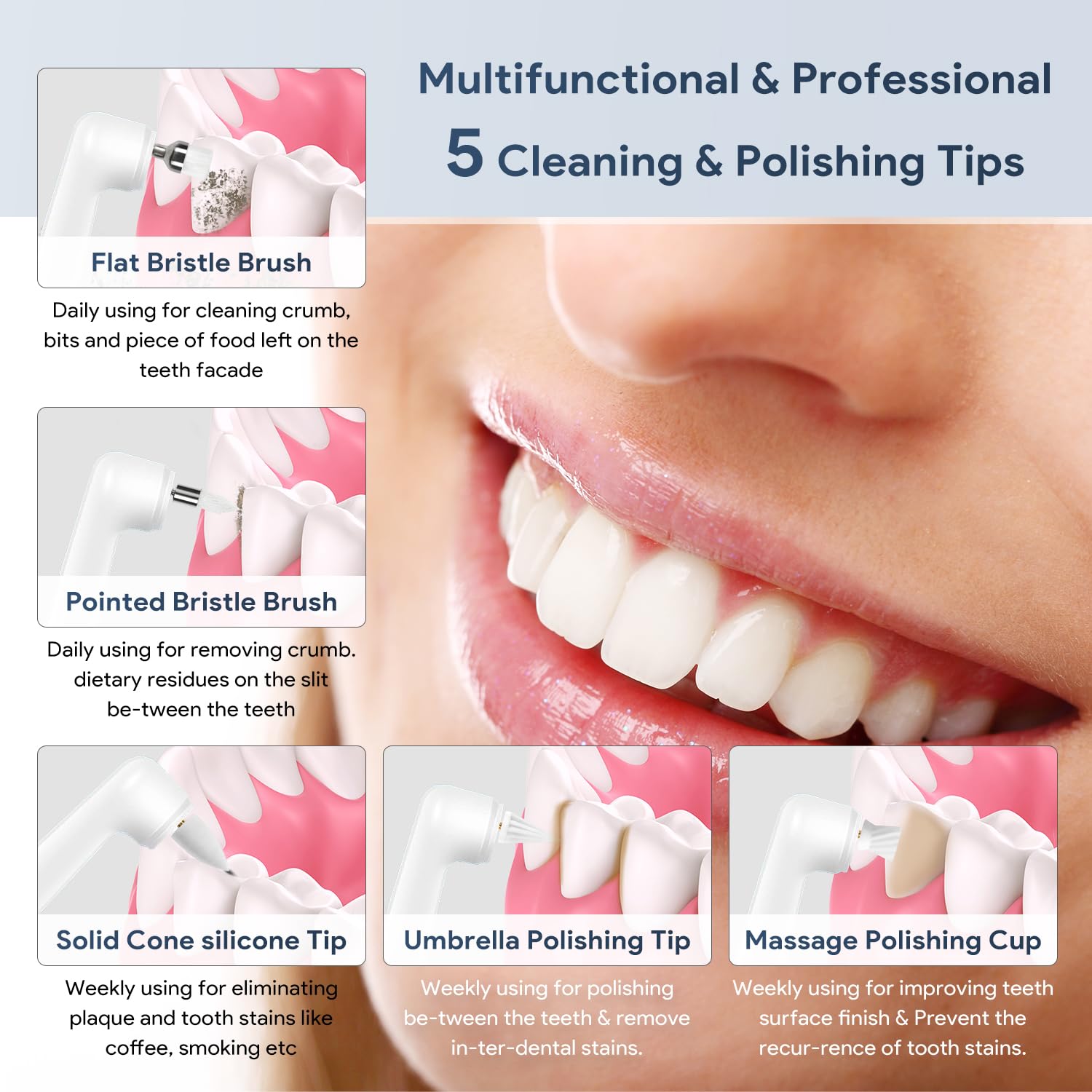 Cabezales de repuesto para pulidor de dientes, accesorios para eliminar sarro de dientes, 6 cabezales de cepillo variados, kit de cabezales de repuesto