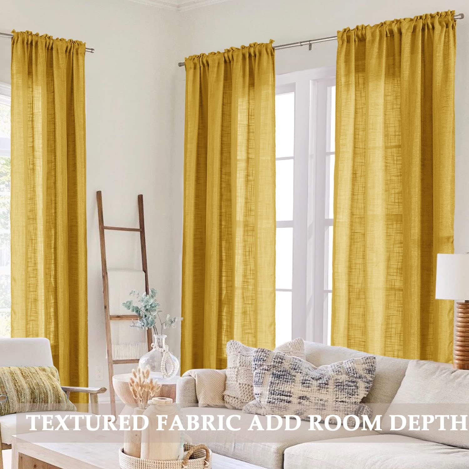 96 Inch Long Retro Curtains Drapes for Living Room 2 Panel Set,Mid Century Modern Funky Light Filtering Semi Sheer Window Panel Curtain,Gold Mustard Yellow