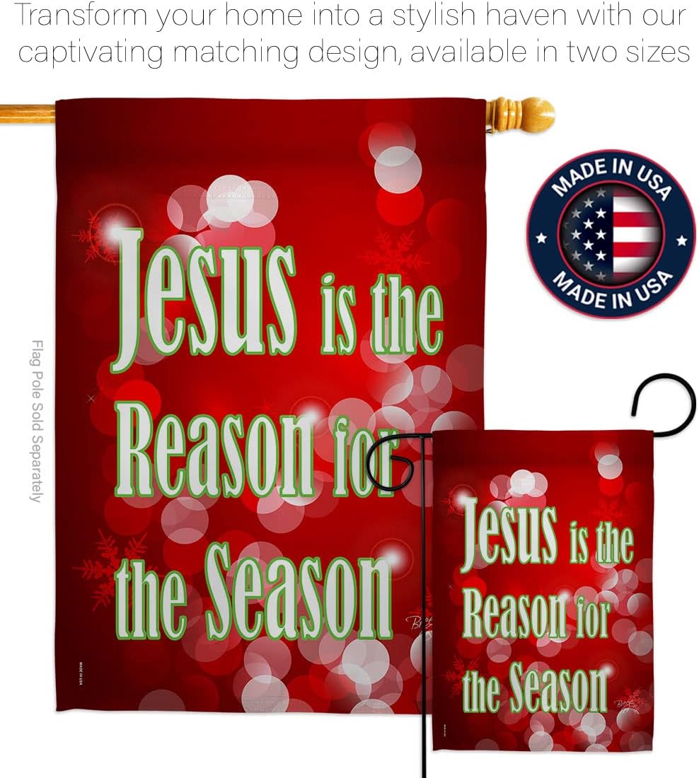 Jesus Is The Reason For The Season Flag Indoor Winter Decorations For Home Wall Hanging Banner Room Patio Porch Door House Outdoor Christian Tapestry Signs Poster Nativity Decor Religious Gifts Made In USA
