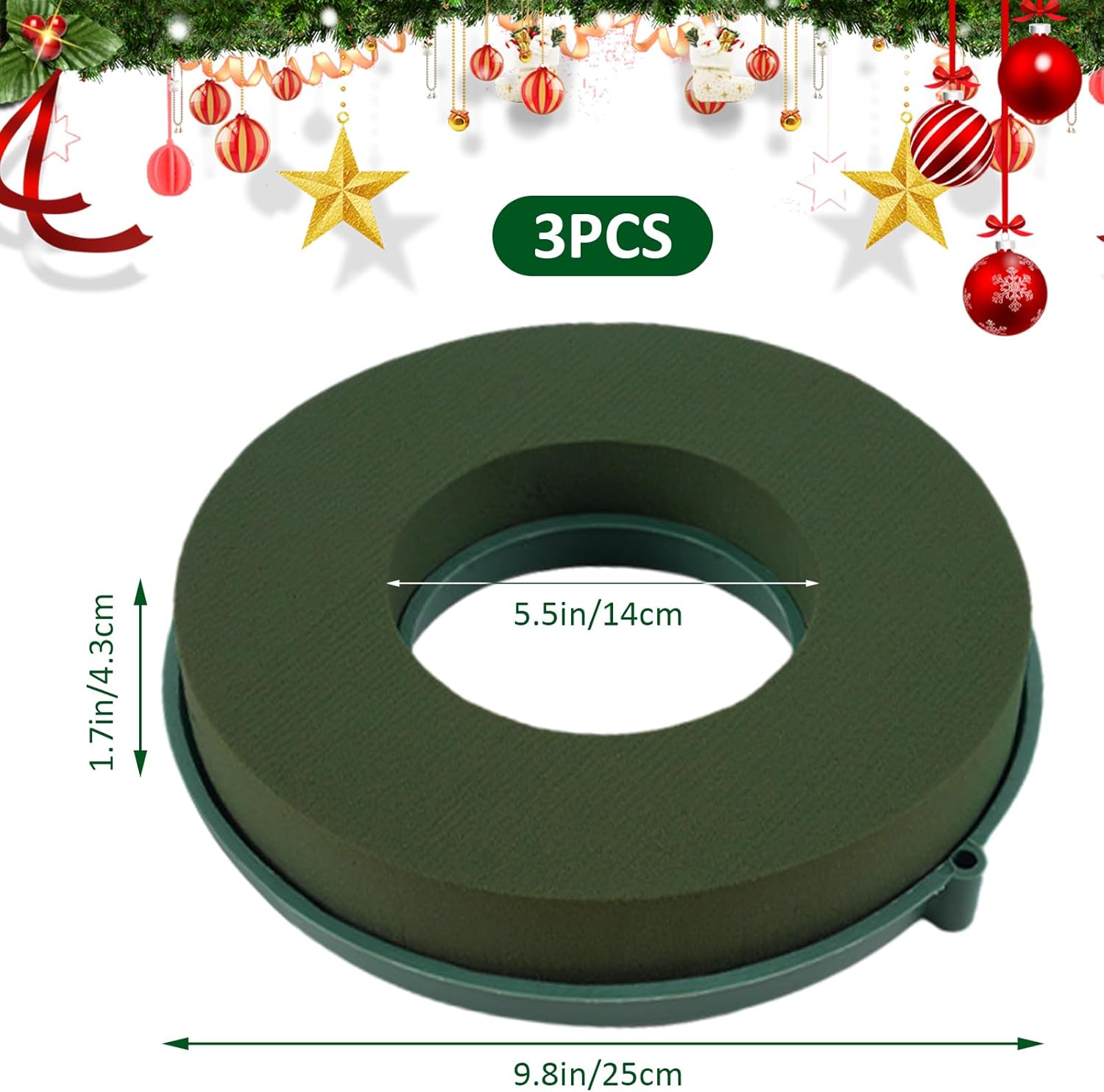 3Pcs Floral Foam Rings 10 Inch Round Floral Wet Foam Ring Foam Ring Flower Arrangement Kit for Florist Wedding Foam Decoration, Green