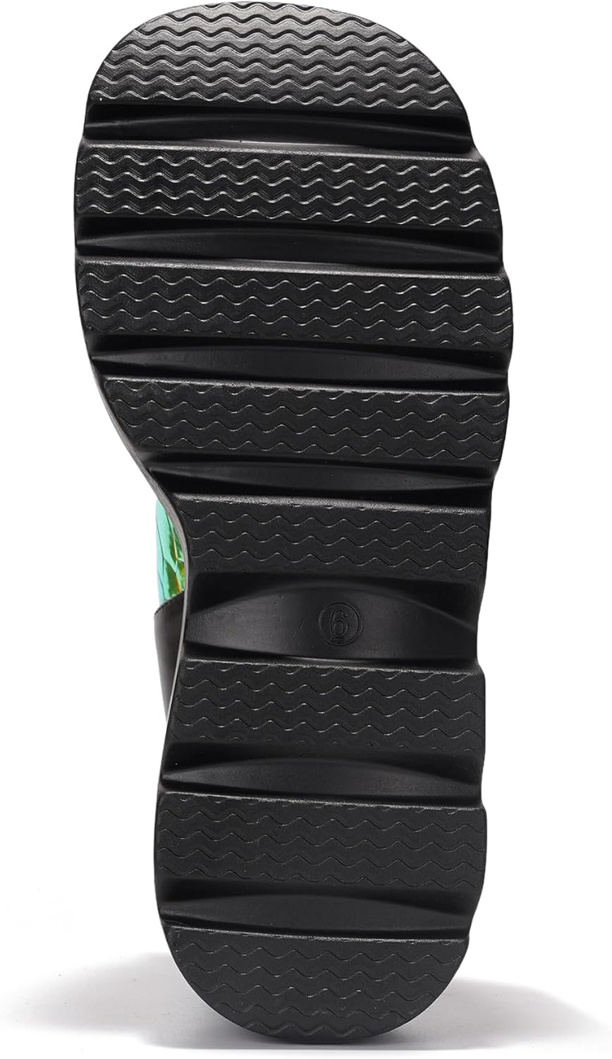 Cape Robbin Holographic Platform Ankle Boots for Women Chunky Block Heels Pointed Toe PU Leather with Buckle Strap Retro Futuristic Style (Radio) - Image 9