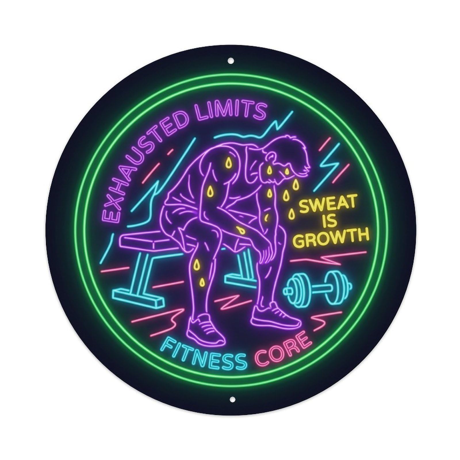 Vintage Faux Neon Gym Retro Bodybuilding Sweat Metal Tin Sign