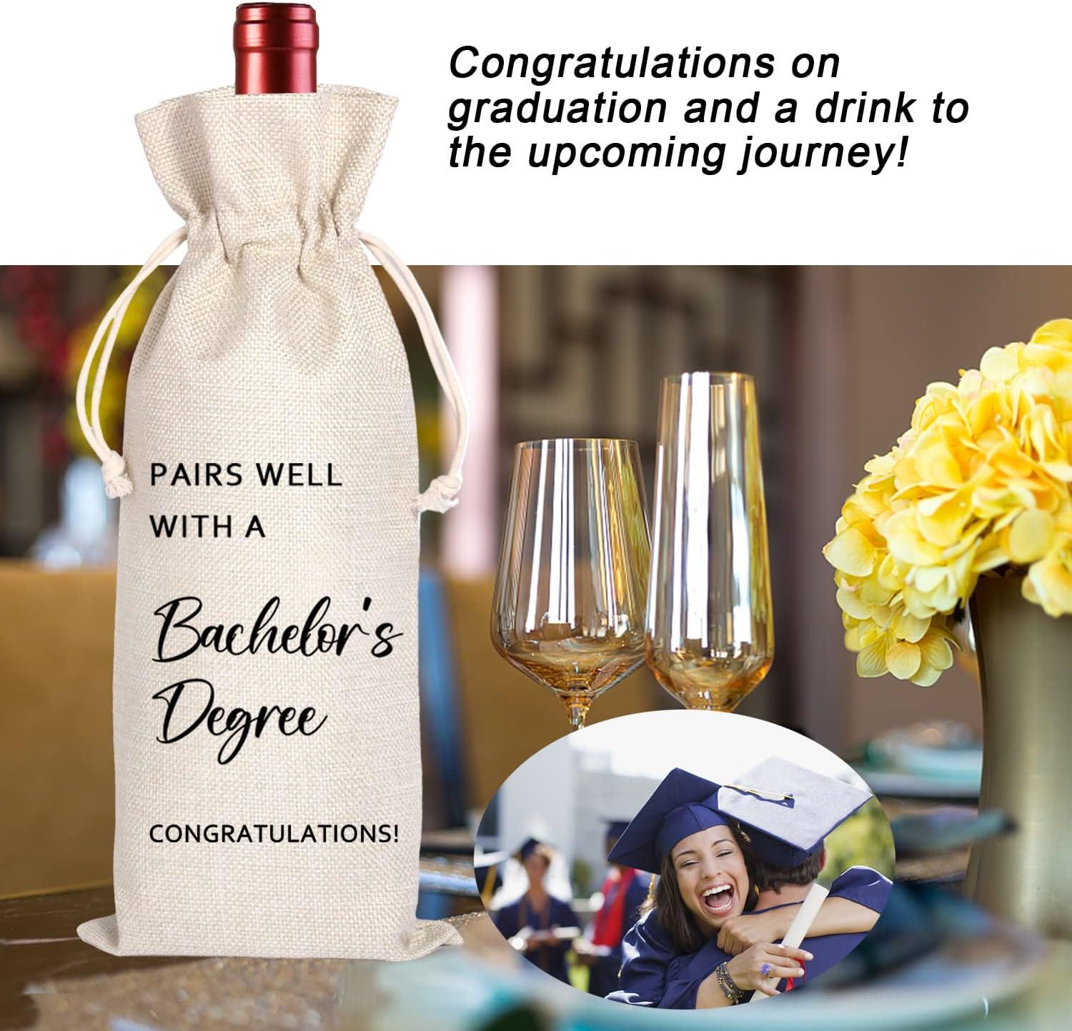 Maydvdv Bachelor's Degree Graduation Wine Bag Gift | University College Graduation gift | Class of 2025 | Gift for him | Pairs Well with a Bachelor's Degree 11WB30 - Image 5