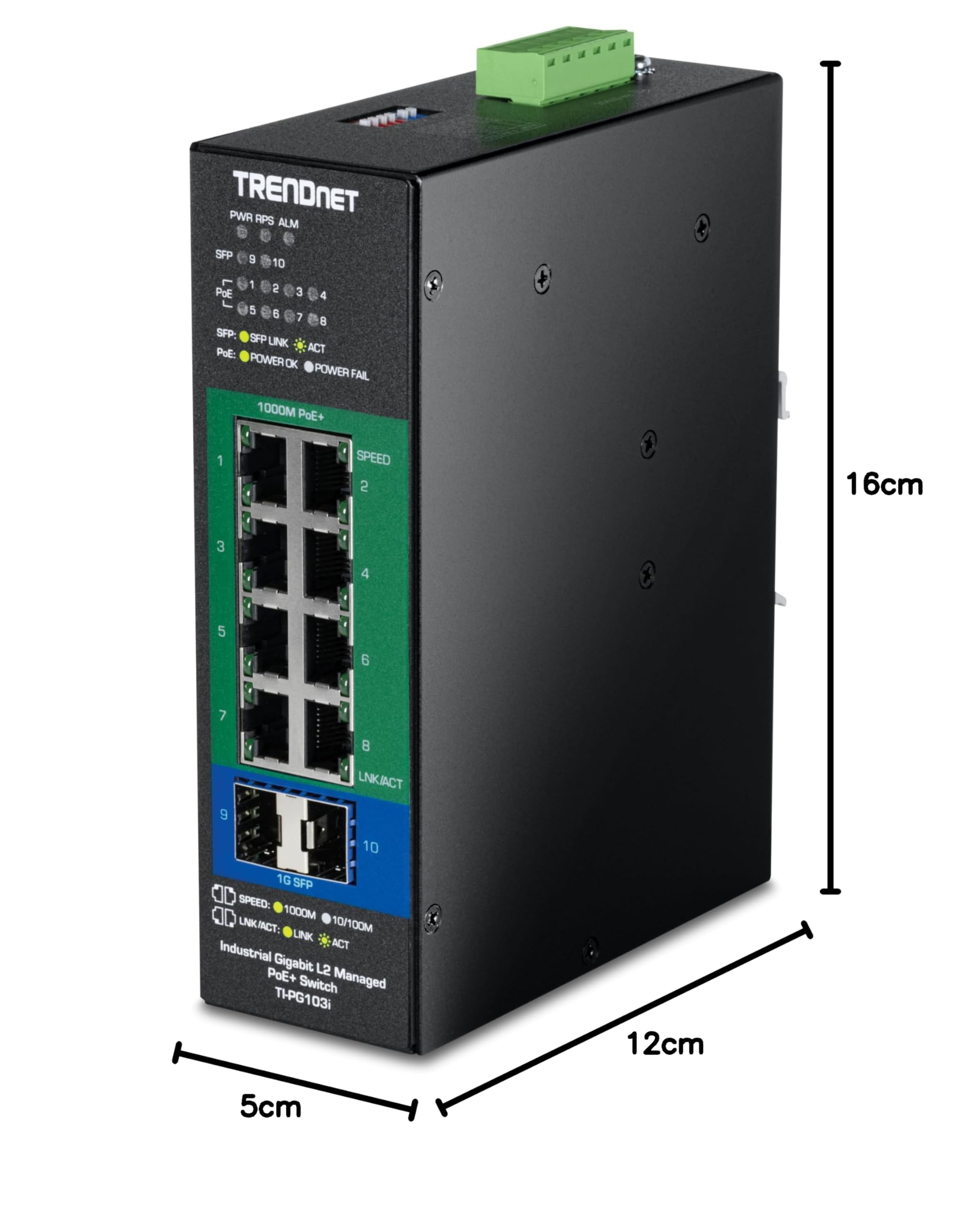 TRENDnet 10-Port Industrial Gigabit L2 Managed PoE+ DIN-Rail Switch, TI-PG103I