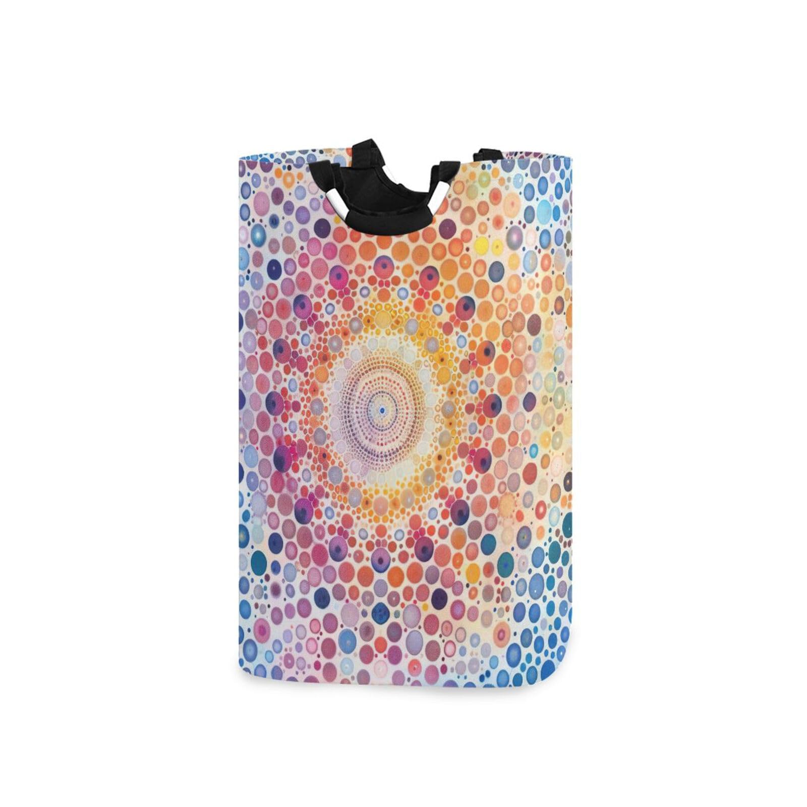 Jihqo Laundry Hamper Basket Beautiful Mandala Colorful Collapsible Nursery Storage Bin Waterproof Clothing Baskets for Home Bedroom Bathroom Washing Room