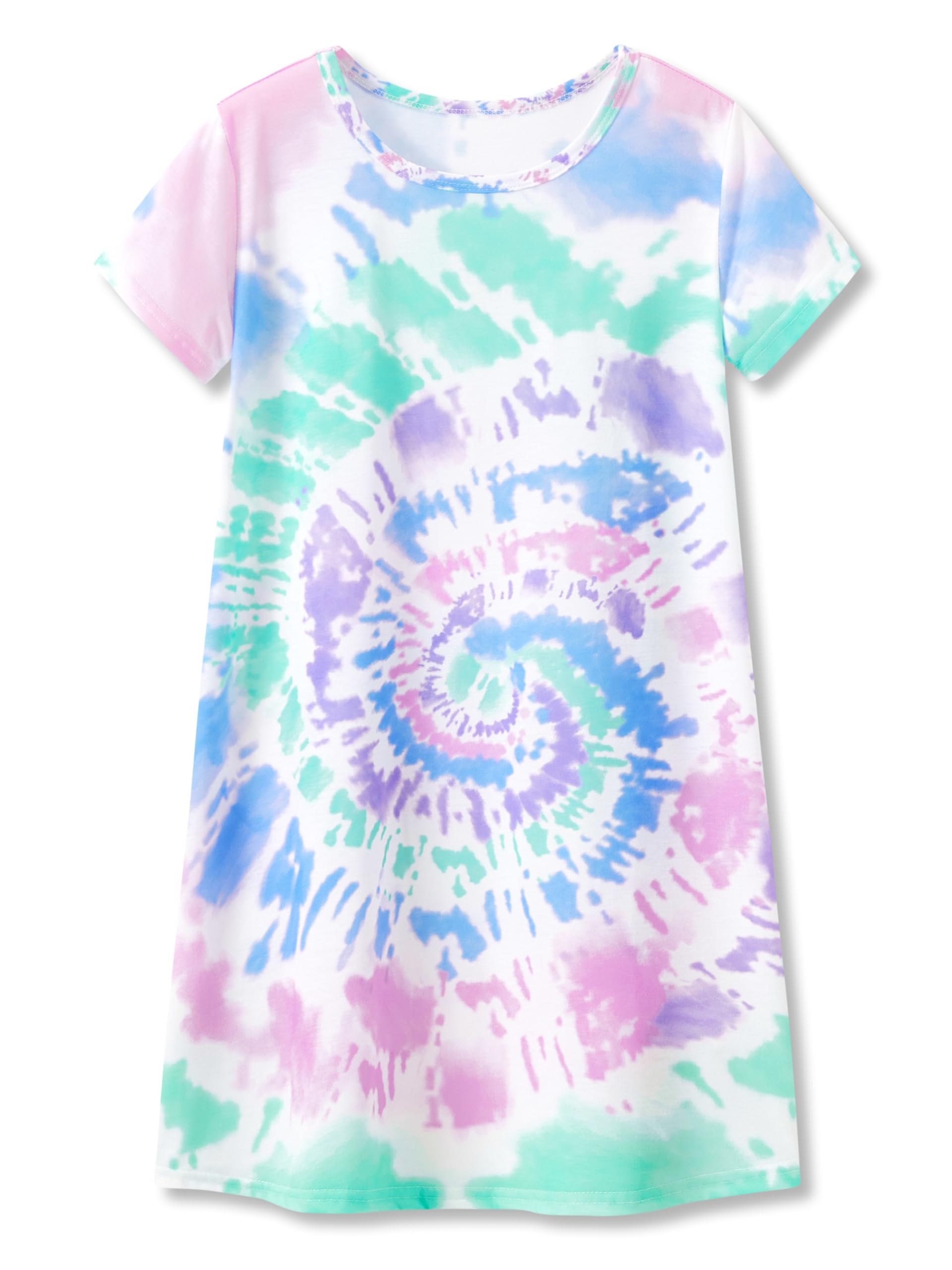 Tebbis Teen/Little Girls Nightgown – Summer Short Sleeves Sleepwear Trendy Tie Dye Spiral Nightdress Pajama Size 6-18