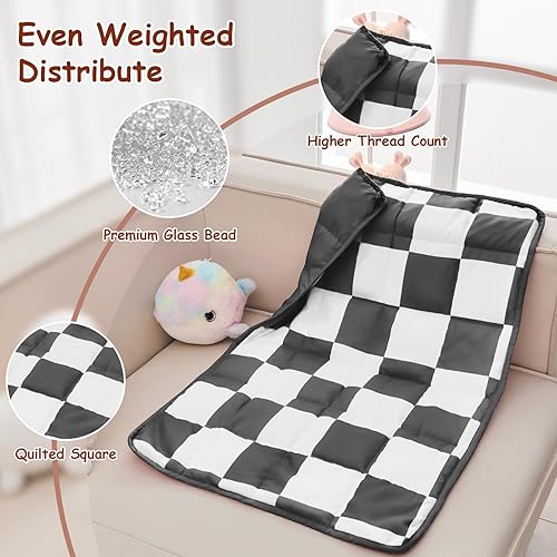 Miniatura 7 de yescool Manta de regazo con peso a cuadros negros, 2 libras, manta de regazo con peso refrescante, manta pequeña a cuadros, manta ponderada, regalo