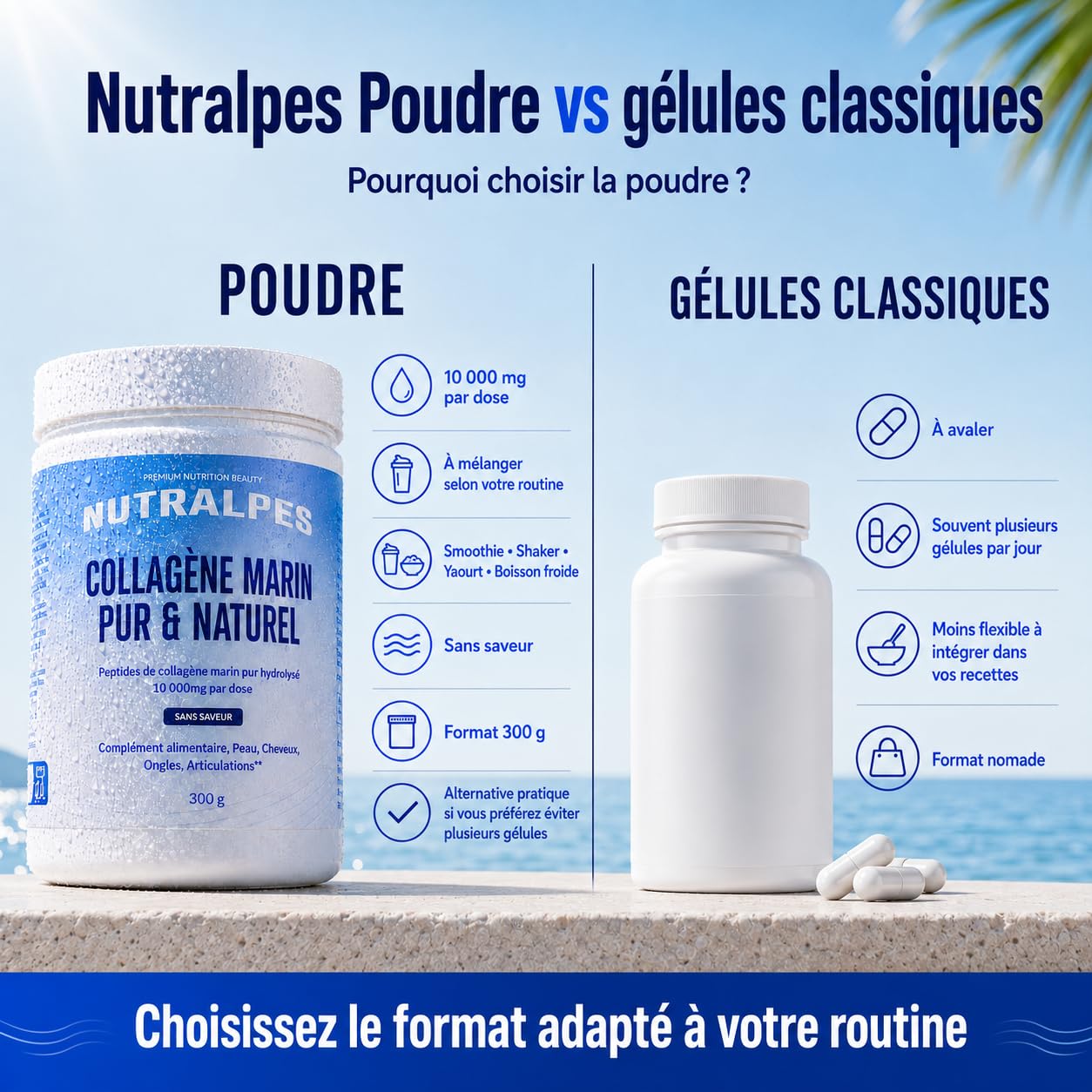 Collagène Marin Poudre 10 000 mg | Beauté & Récupération | Peptides Hydrolysés Type I & III | Sans Saveur Sans Sucre | 300 g Cure 30 Jours | Fabriqué en France