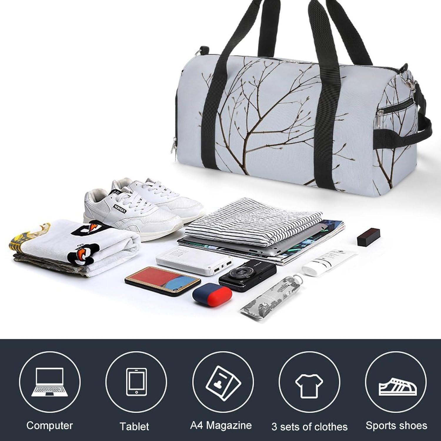 Gym Bag for Men Travel Duffle Bag Isolated Abstract Tree Branch Tote Bag Weekender Duffel Bag Weekender Bag for Sports