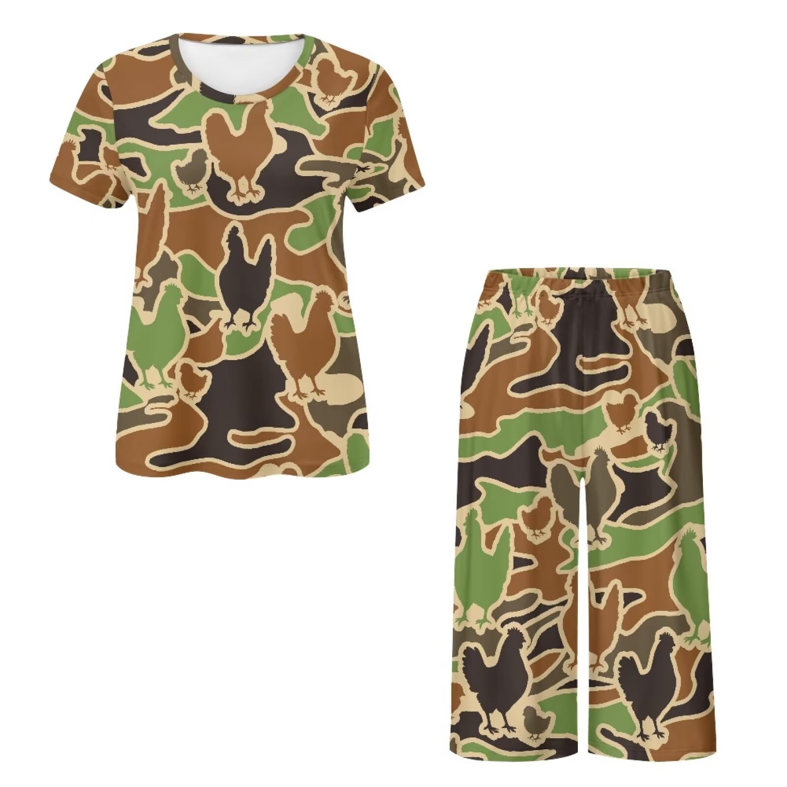Binienty Ensemble de pyjama 2 pièces pour femme, vêtement de nuit à manches courtes avec pantalon capri et poches, vêtement d'été doux et respirant