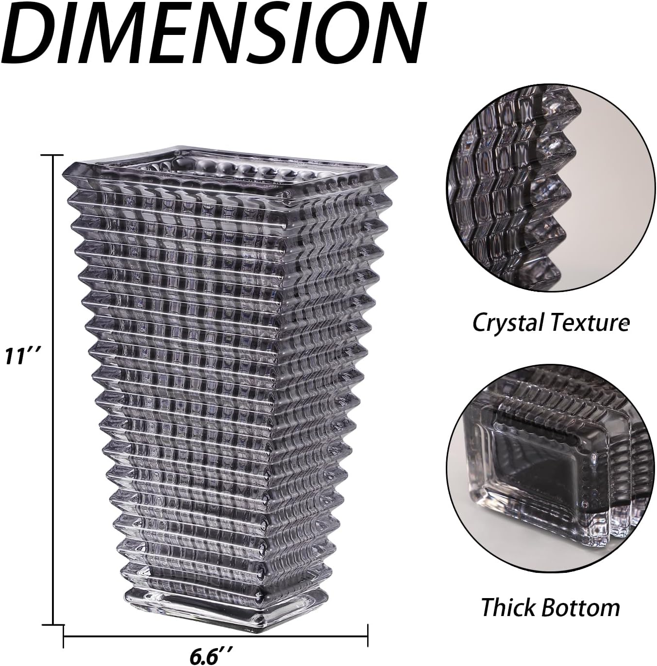 MCMCNCUIU Crystal Glass Vase, Large Crystal Vases for Flowers, Large Flower Vase, Black Modern Vases for Living Room, Bedroom, Kitchen, Dining Table, Mantle, Wedding, 11 Inches - Image 7