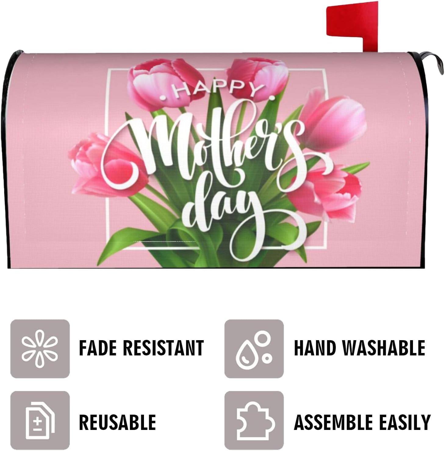 Mothers Day Mailbox Cover, Pink Tulip Outdoor Mail Cover Letter Post Box, Standard Size 21 x 18 in Flower Magnetic Mailbox Case for Home Garden Yard Decor