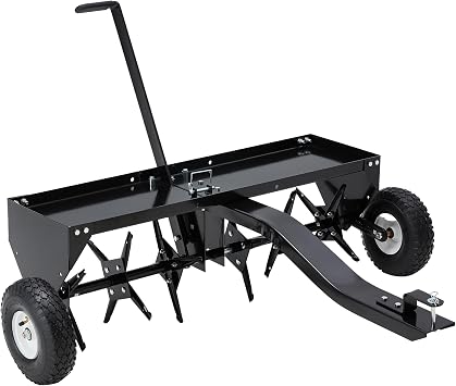 48" Tow Behind Plug Aerator, Galvanized Steel Aerator Lawn Tool Tow Behind, Pull Behind Aerator with Universal Hitch, Tray and 8 Inflatable Wheels, Lawn Aerator Tow Behind for Lawn, Garden