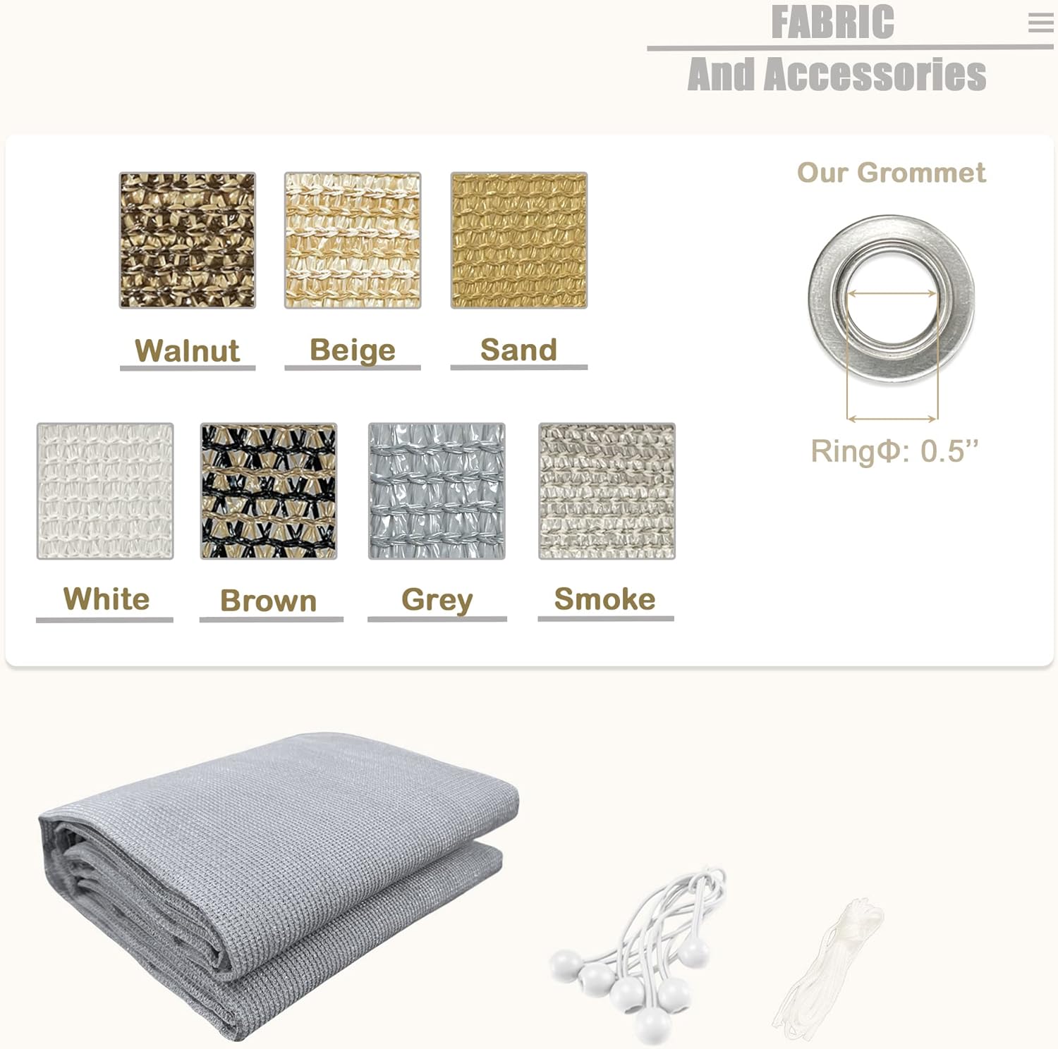 Alion Home Sun Shade Panel Privacy Screen with Grommets on 4 Sides for Outdoor, Patio, Awning, Window Cover, Pergola (3' x 6', Light Grey)