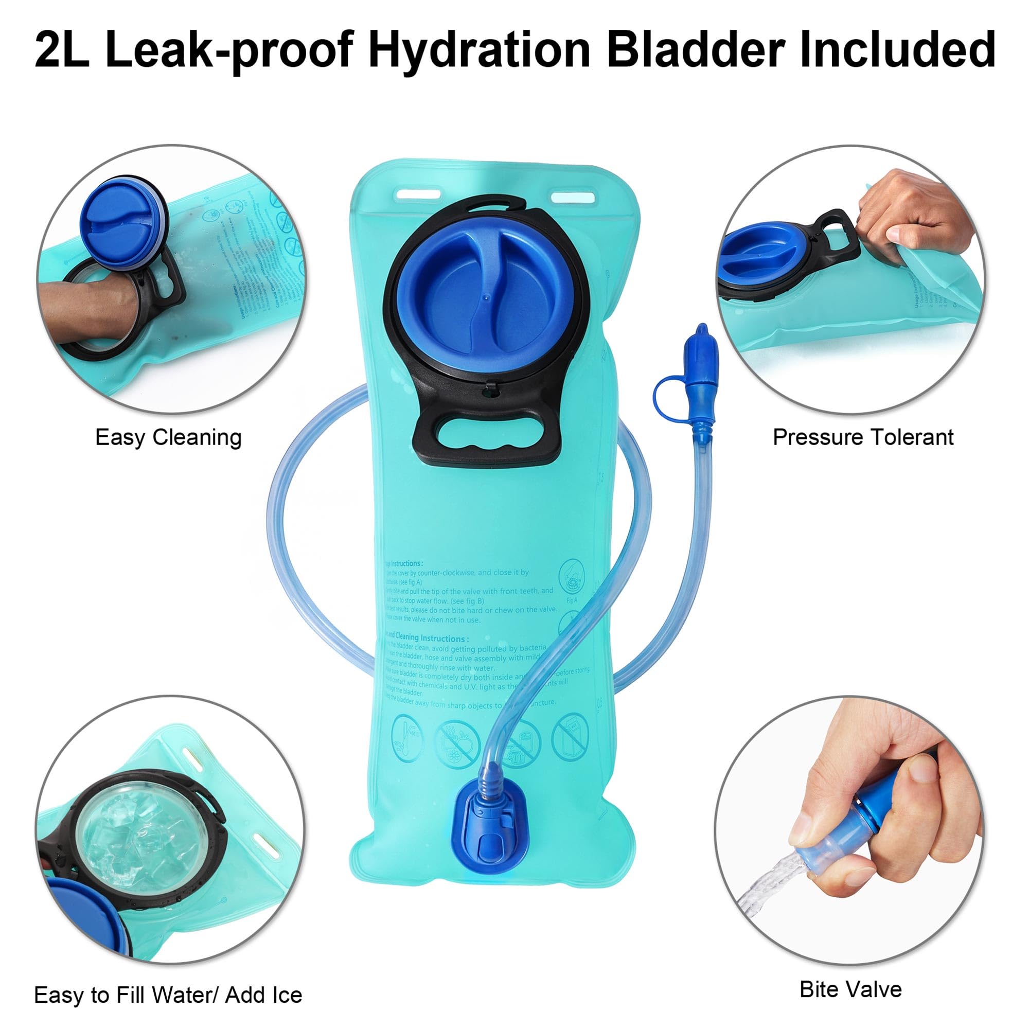 MIYCOO Sac à dos de randonnée avec poche à eau de 2 L, sac à dos d'hydratation pour la course à pied | Sac à dos léger avec deux poches pour téléphone pour homme et femme, sac à dos hydro eau pour randonnée, cyclisme, escalade
