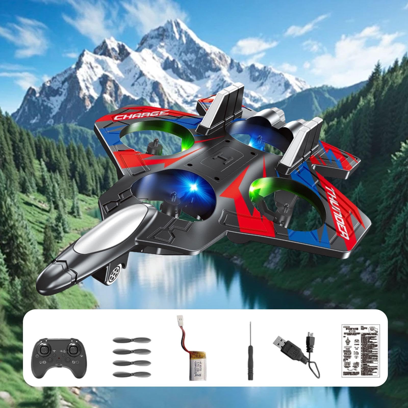 Qianly Avión Teledirigido RC con Mando a Distancia Modelo Avión Planeador Ligero de Espuma Resistencia a Golpes y Fácil Control Adecuado para Principiantes, Rojo