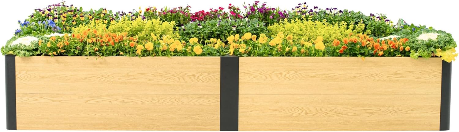 Vego garden Woodgrain Series Raised Garden Bed, 16'' Tall 2' x 8' Wooden-Look Metal Planter Box Outdoor for Gardening Vegetables, Flowers, Herbs