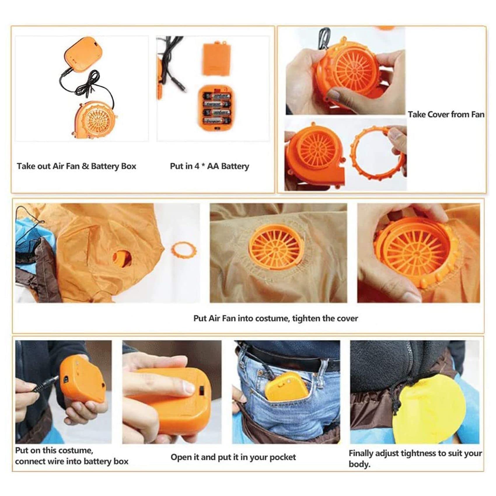 Ventilador Soplador para Disfraz de Dinosaurio o Cabeza de Mascota U de Disfraces Inflables, Naranja
