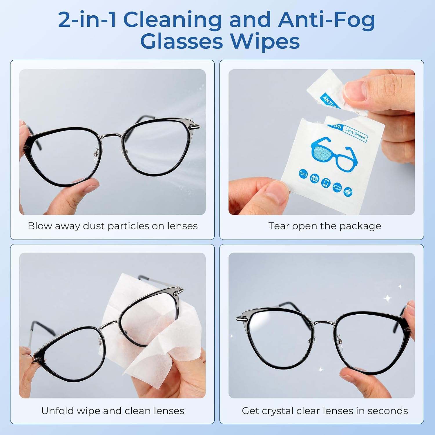 Kocpudu Anti-Fog Wipes for Glasses, Pre-Moistened (1200-PACK) | Lens Wipes For Glasses With Anti-Fog Properties, Cleaning And Anti-Fog, Suitable For Glasses, Lenses, Cameras