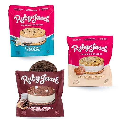 Ruby Jewel - Sándwiches de helado favoritos de los fanáticos, delicioso postre congelado, paquete de 20 sabores surtidos, el clásico, mantequilla