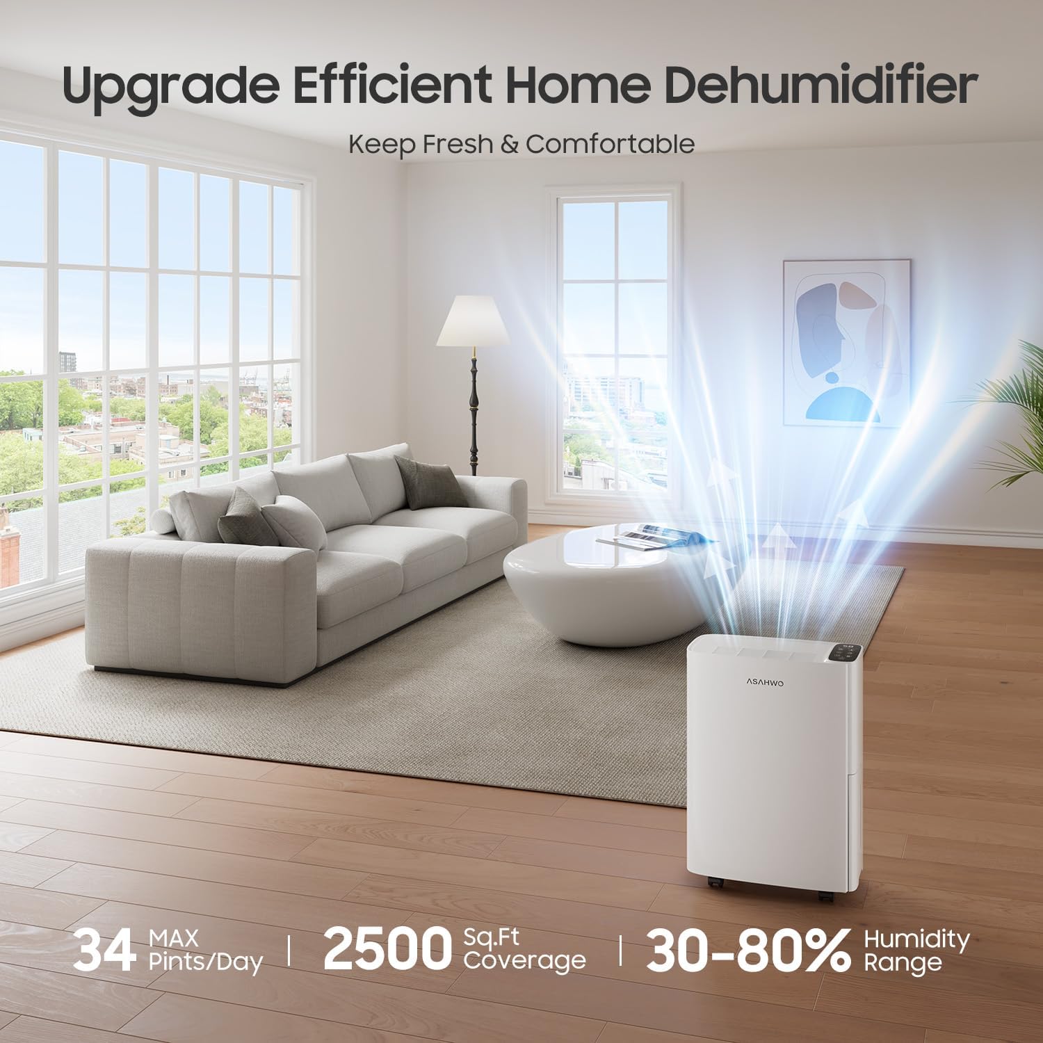 1500 Sq.Ft Dehumidifier for Basement with Drain Hose 25 Pints, ASAHWo Dehumidifiers for Home, Bathroom, Bedroom, 4 Pre-Set Modes, Intelligent Humidity Control, Dry Clothes Quiet Operation