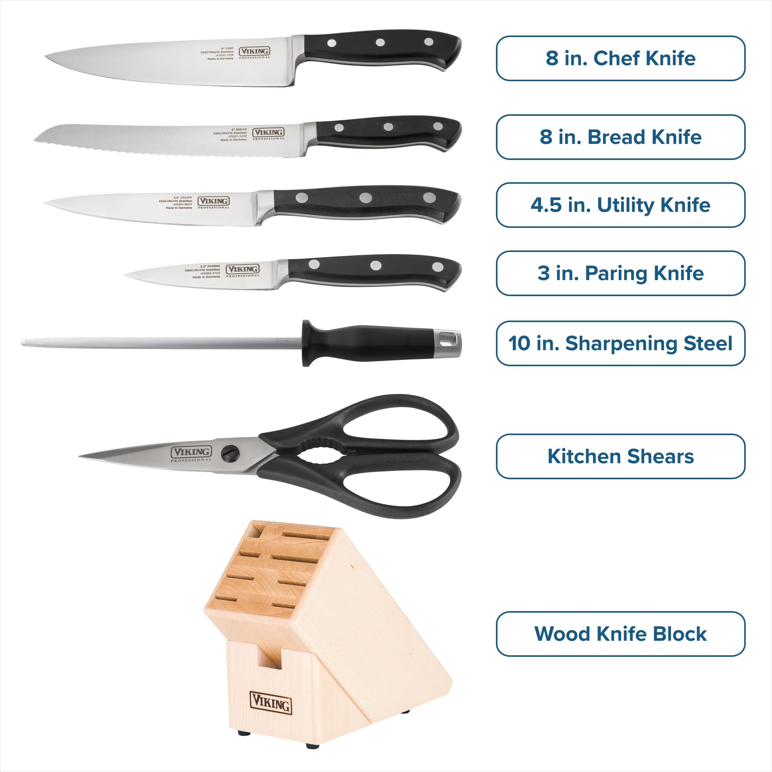 Amazon.com: Viking 7 Piece Kitchen Knife Set with Wood Block