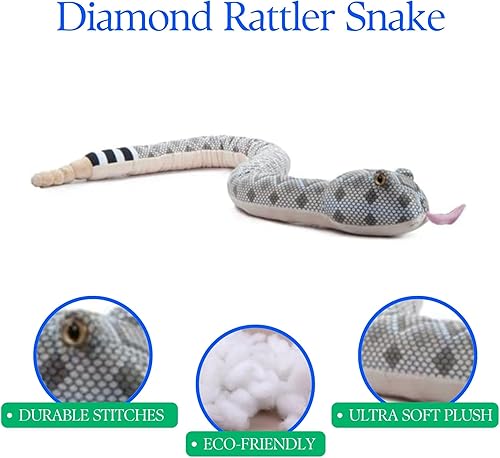 Miniatura 5 de The Petting Zoo Animal de peluche Diamond Rattler, regalos para niños, animales salvajes del zoológico Onez, juguete de peluche de serpiente de 54