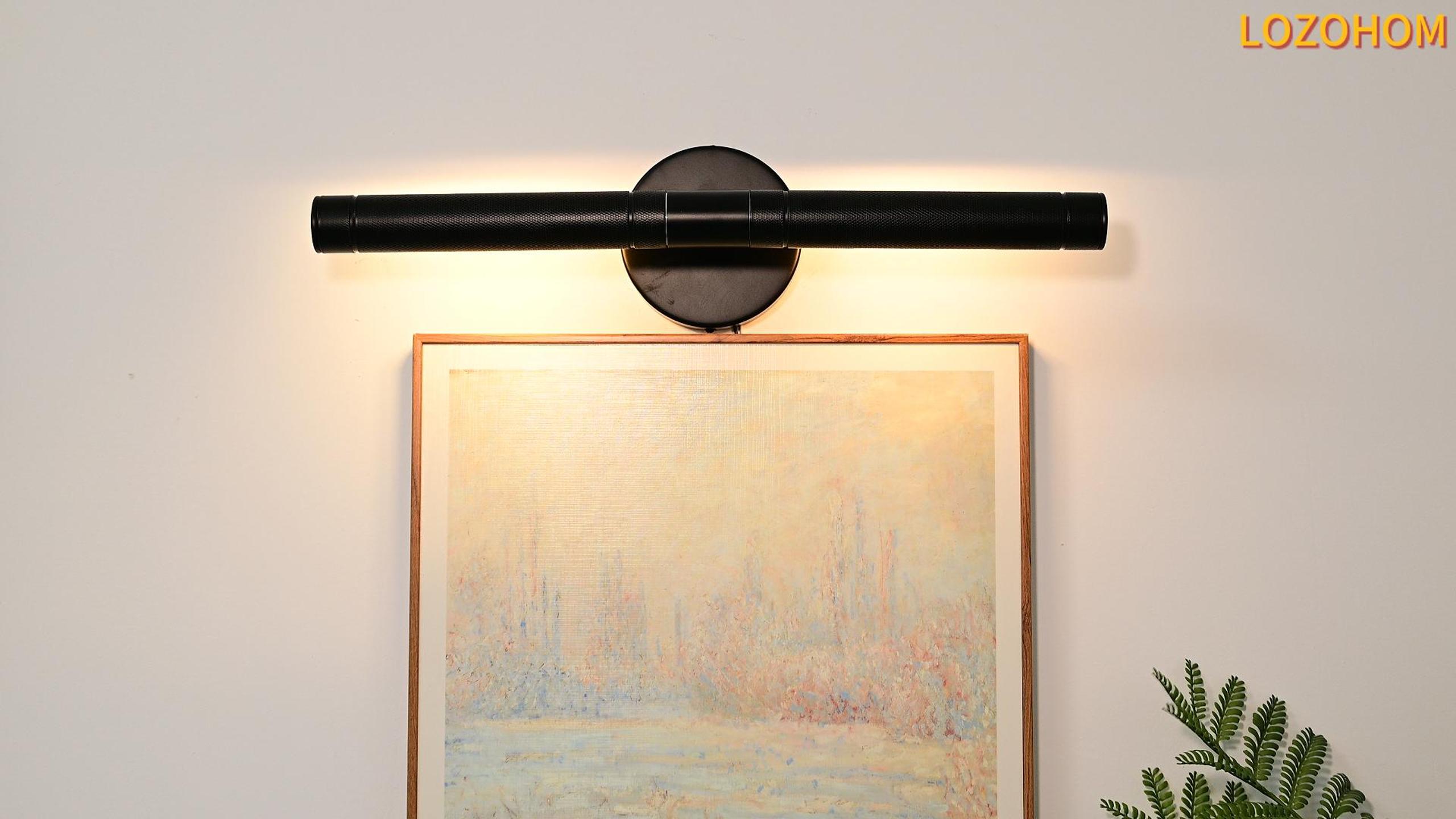 Image of Knurled Black Picture Light for Wall,19 Inch Hardwired Wall Lights for Pictures,Rotatable 360 Modern Gallery Light for Living Room Bathroom Study Room E12 Bulbs Included (BLACK-19inch)