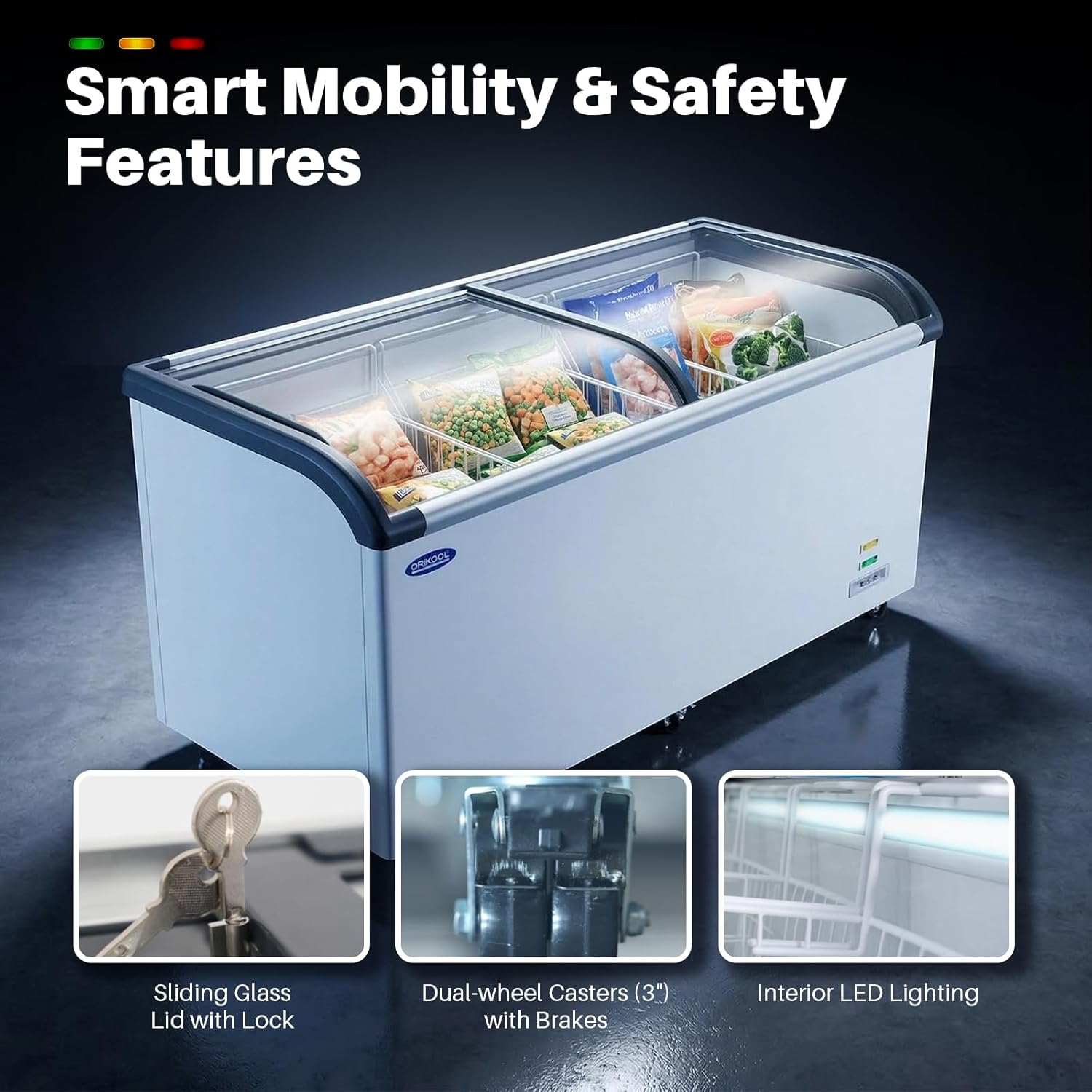 Commercial Ice Cream Display Freezer, 19.3 Cu.ft Chest Freezer, Mobile Glass Top Deep Freezer, -9.4℉ to 5℉, LED Light, Restaurant Gelato Display Case with 6 Baskets, 2 Sliding Glass Doors, White