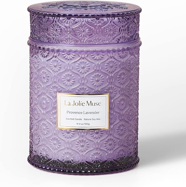 La Jolíe Muse Candle Provence Lavender Scented Candle, Wood Wicked Large Scented Candles, Luxury Candles Gifts for Women, Natural Soy Wax Aromatherapy Candle, 19.4oz 90hours