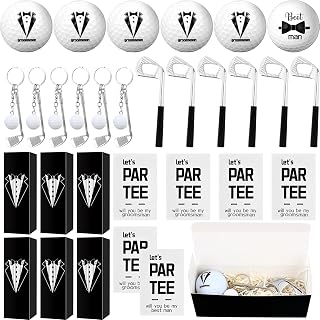 Groomsmen Gifts Set of 6, Groomsman Proposal Gifts Golf Balls Keychain Novelty Golf Bottle Opener with Invitation Cards Gift Box for Wedding Best Men DIY Gifts