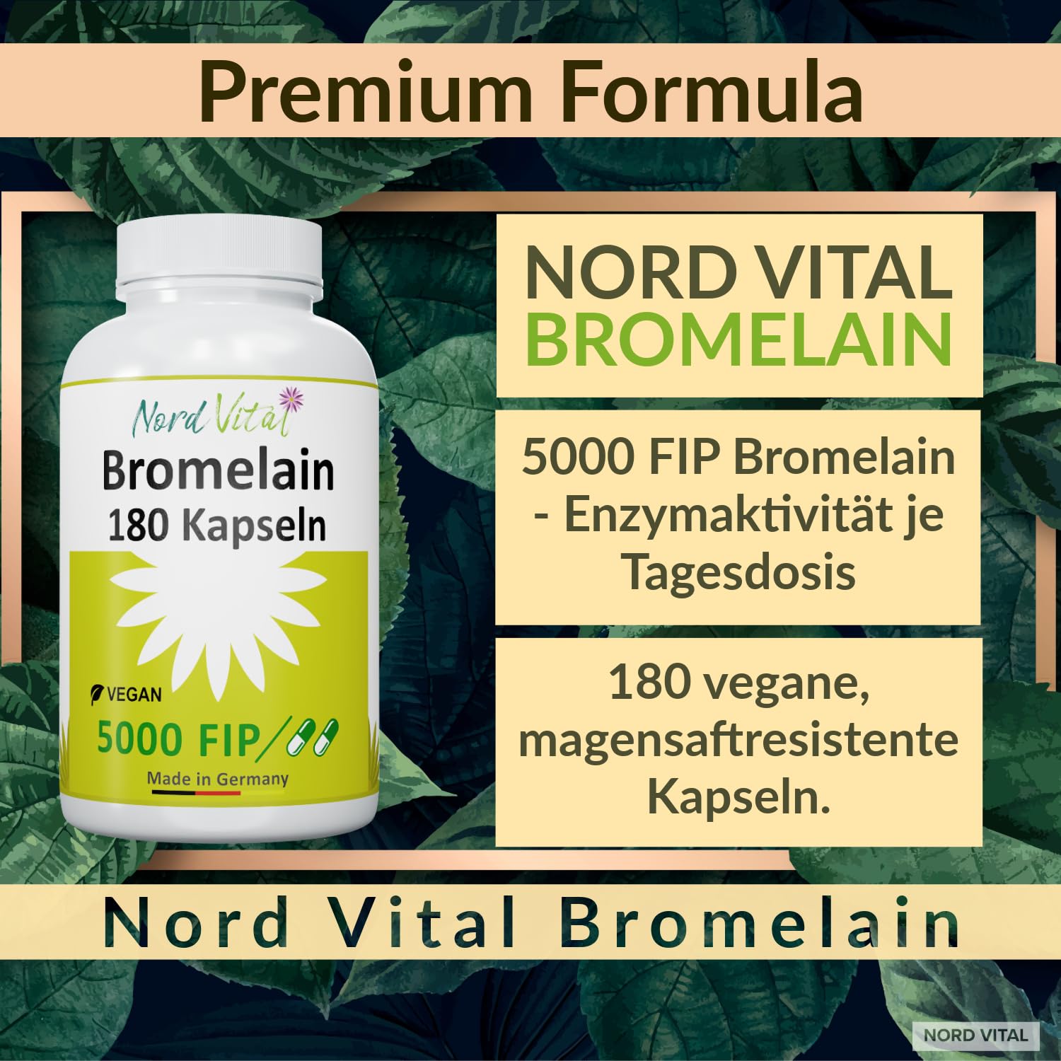 Bromelain Hochdosiert Kapseln - 180 Tabletten - 1000 mg pro Tagesdosis - Natürliches Ananas enzym Extrakt - vegan | Nord Vital - in Deutschland hergestellt (Packung mit 2)