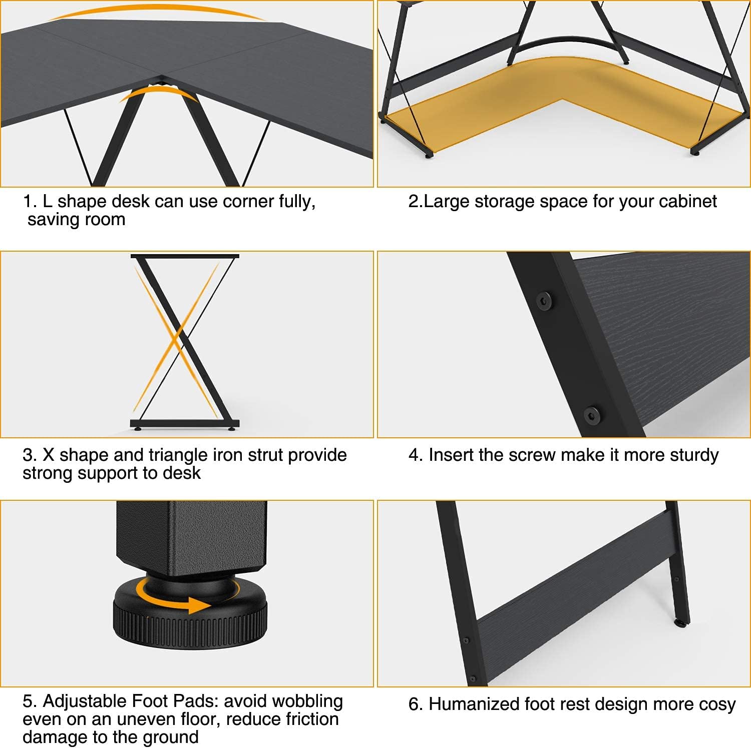 Yesker L Shaped Computer Desk, Home Office Corner Gaming Desk, 51 Inch L-Shape Space-Saving Desk, Modern L Shaped Desk Table for Workstation Studying Writing, Easy to Assemble Black… : Home & Kitchen