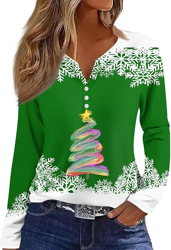 Christmas Shirts for Women Plus Christmas Long Sleeve