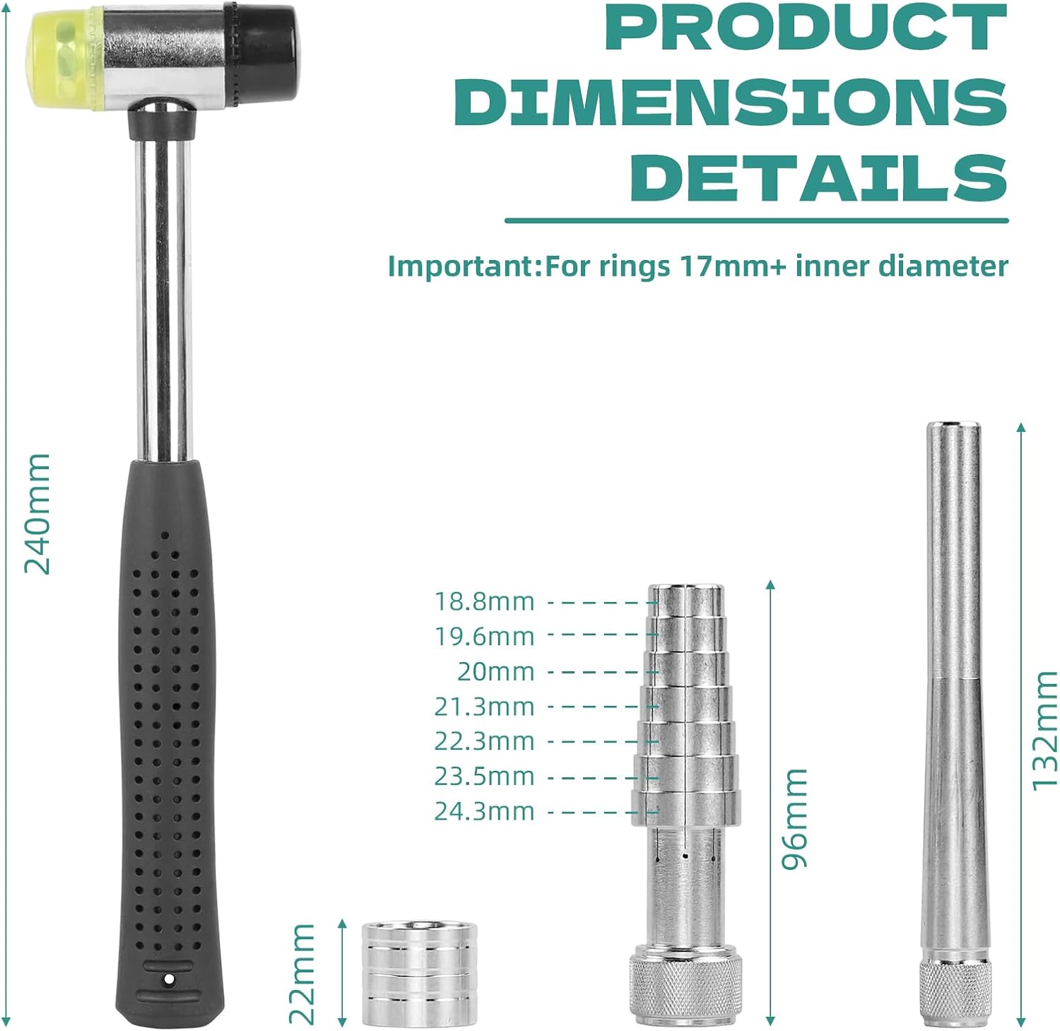 Professional Jewelry Ring Stretcher Tool Kit with Rubber Mallet Ring Expander and Extender for Ring Making Resizing Repair Sizer Shaper Adjusting