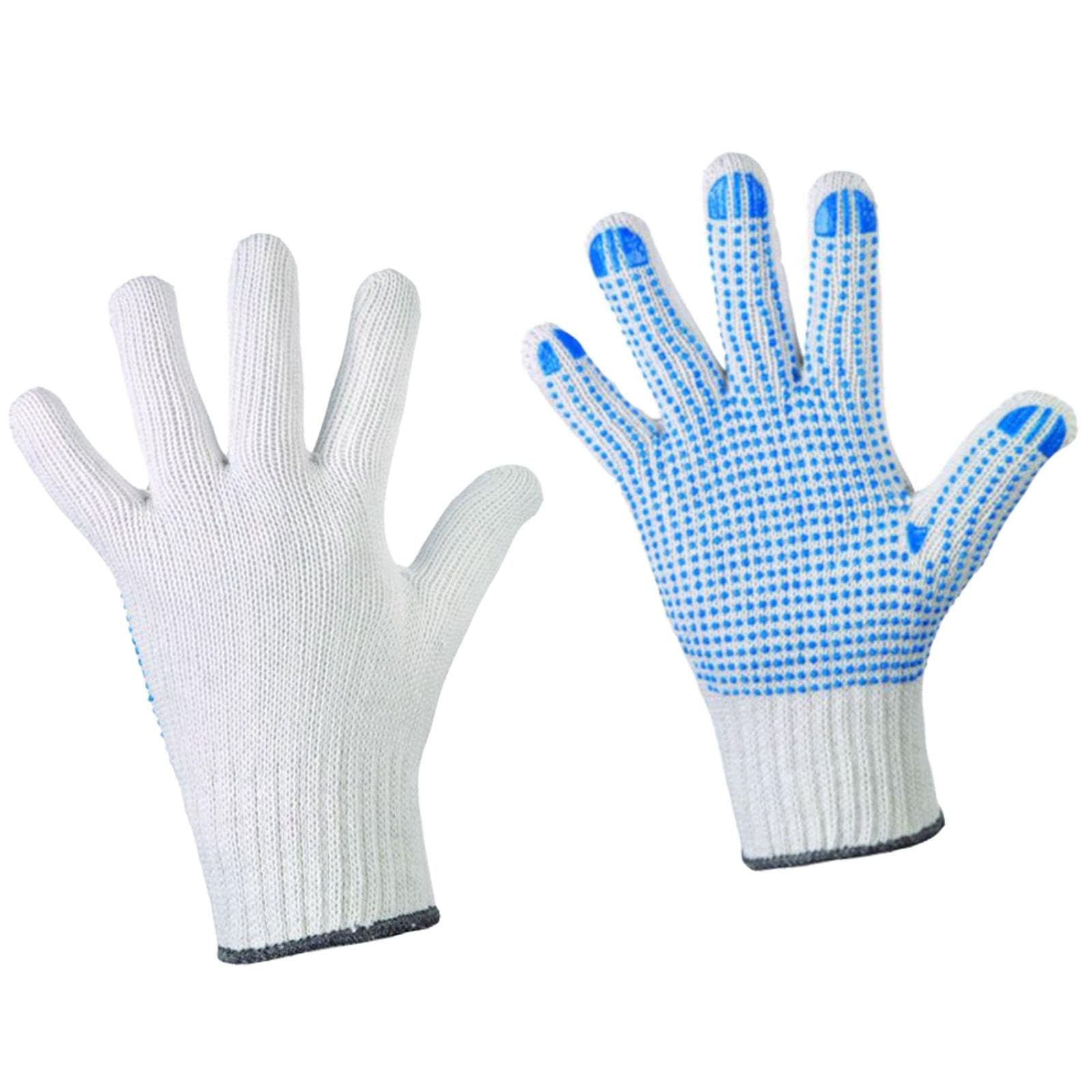 D2D | 120 Paar - Weiße Strickhandschuhe mit Blauen PU-Noppen - Größe: 7 (S) - aus Baumwolle Norm EN 388 - Umzugshandschuhe - Monatgehandschuhe - Rutschfeste Handschuhe