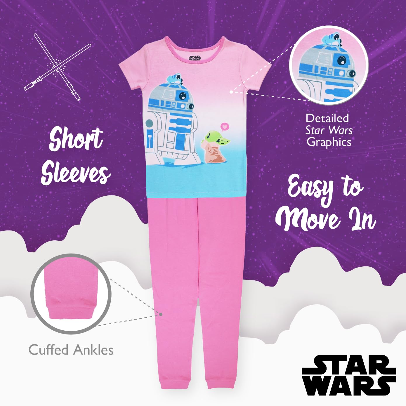 Star Wars Set pigiama unisex in cotone, 2 pezzi, morbido e carino per bambini (confezione da 60)