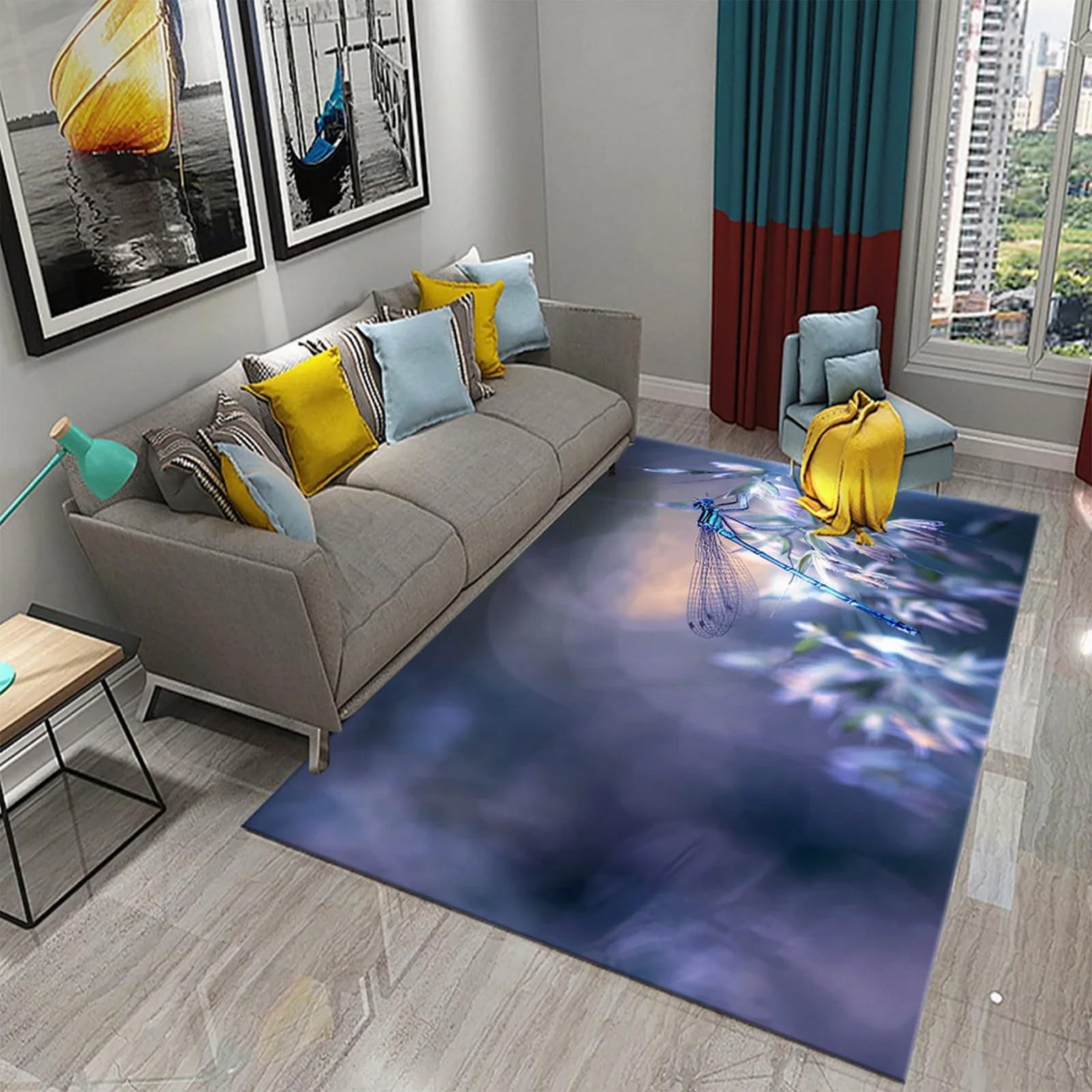 Tapis de salon libellule antidérapant idéal pour la chambre ou la cuisine