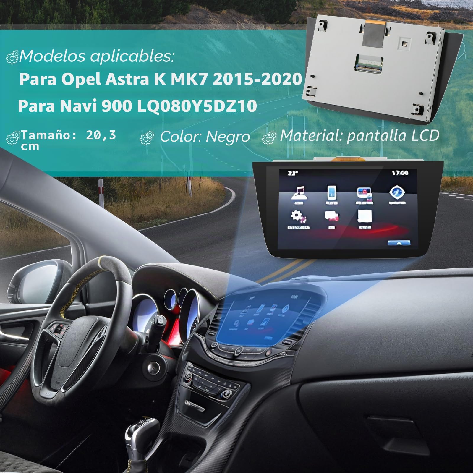 LCD Panel Táctil para Opel Astra K Mk7 2015-2020 Intellilink para Vauxhall Navi 900 Radio Pantalla para LQ080Y5DZ10 Pantalla Táctil De Cristal 8 Pulgadas Repuesto Digitalizador Navegación X