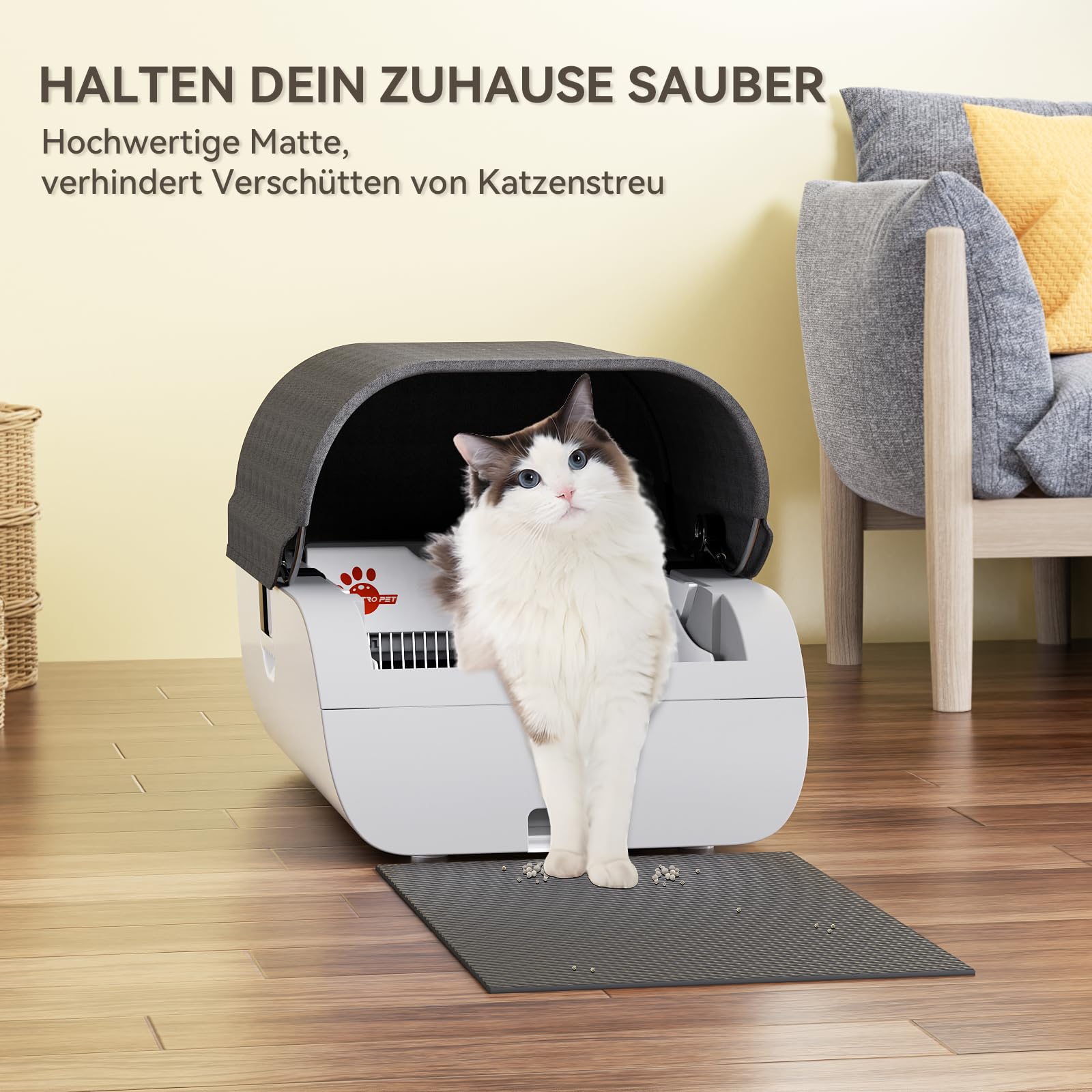 Blata Katzenstreu-Auffangrampe – Für Selbstreinigende Katzentoiletten, Grau, Groß