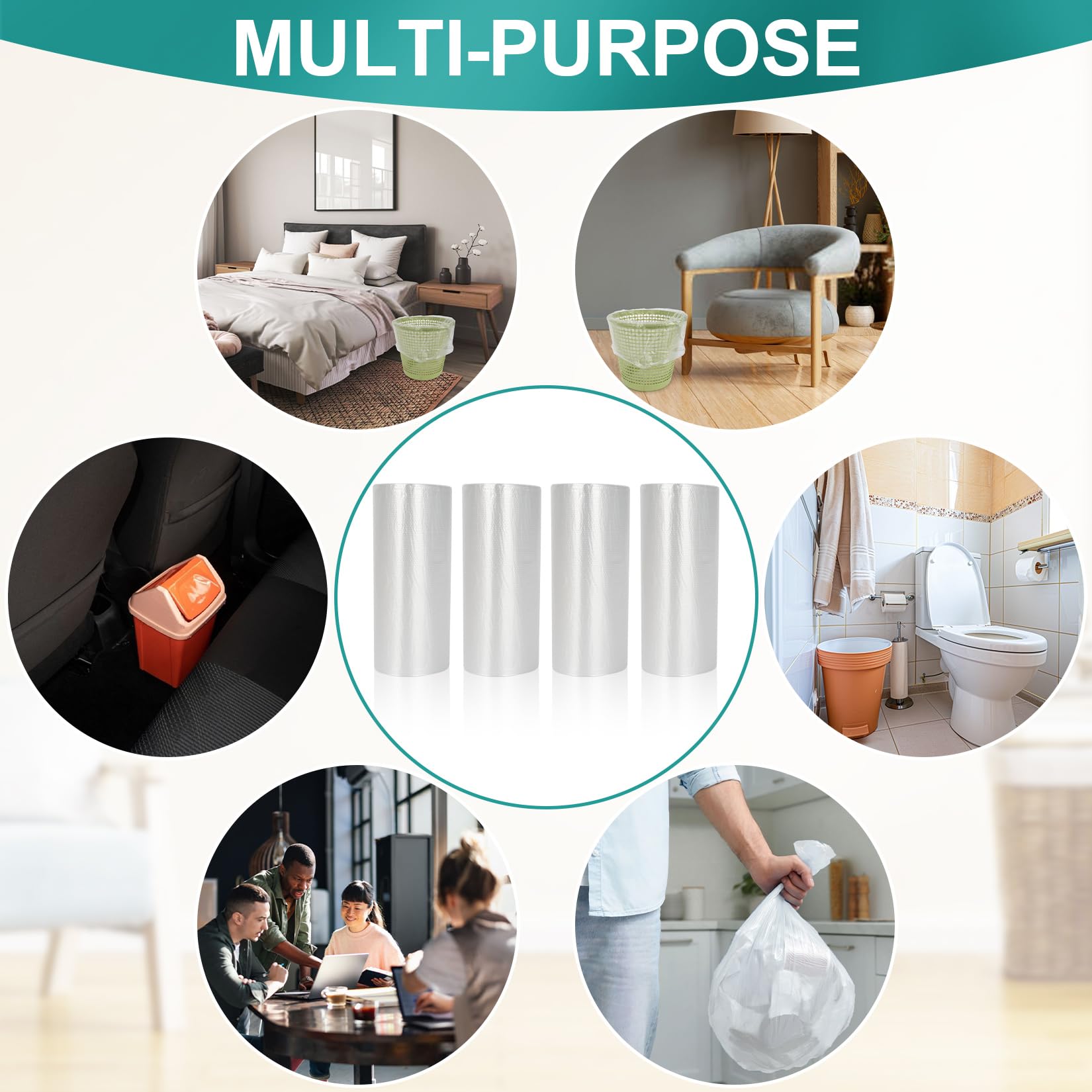 Trash Bags - 60PACK 4 Gallon Garbage Bags Small Clear Trash Bag for Bathroom, Garbage, Strong Plastic Trash Can Liners for Kitchen, Commercial, Office, Bathroom Can