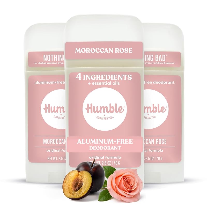 Desodorante sem alumínio HUMBLE SIMPLE AND TRUE Moroccan Rose, Pacote com 3