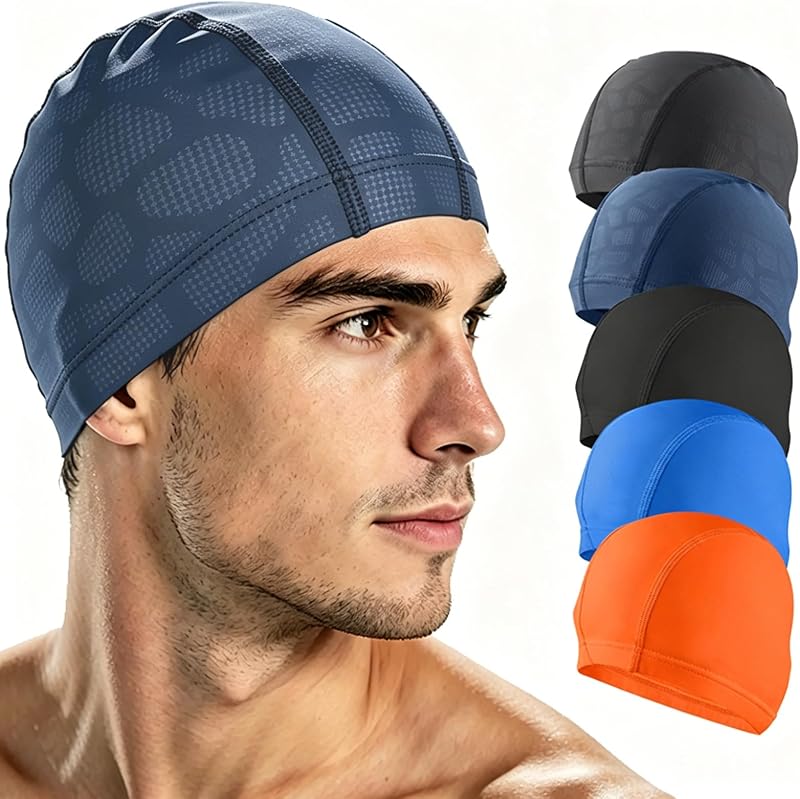 Swim Cap for Men Women Adult, High Stretch Fabric Swim Cap, Swimming Caps Non-Waterproof