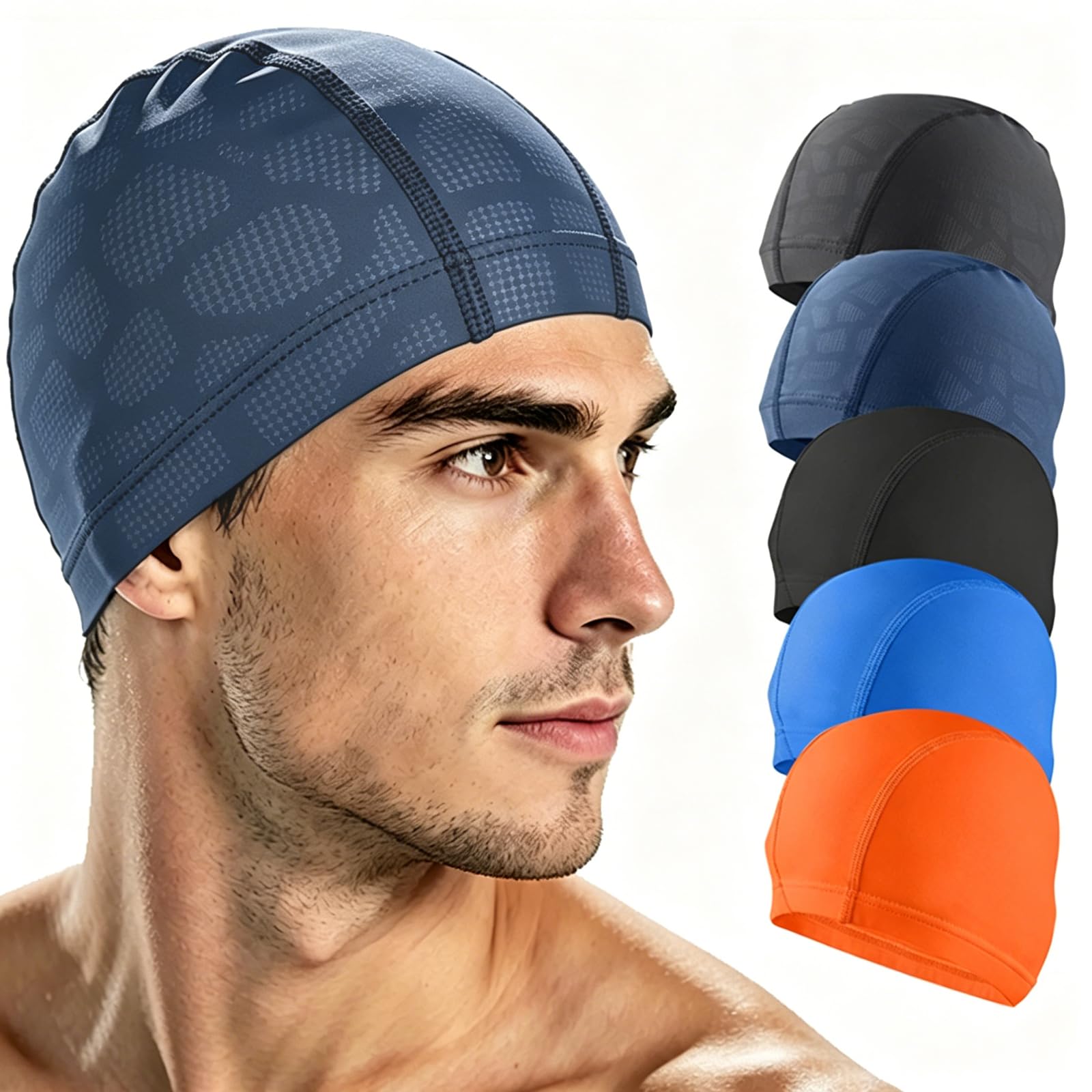 Gorro de natación para hombres y mujeres adultos, gorro de natación de tela de alta elasticidad, gorro de natación de licra no impermeable