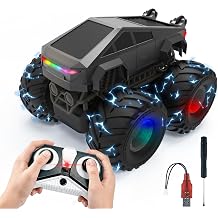 لعبة BEZGAR Cyber Truck - سيارة تحكم عن بعد 2.4 جيجا هرتز 120 4WD للأولاد من سن 8 إلى 12 عامًا مع أضواء ملونة ودوران 360 درجة - لعبة سيارة RC للأولاد والبنات من سن 6 و7 و8 و9 و10 سنوات، هدايا عيد الميلاد باللون الرمادي