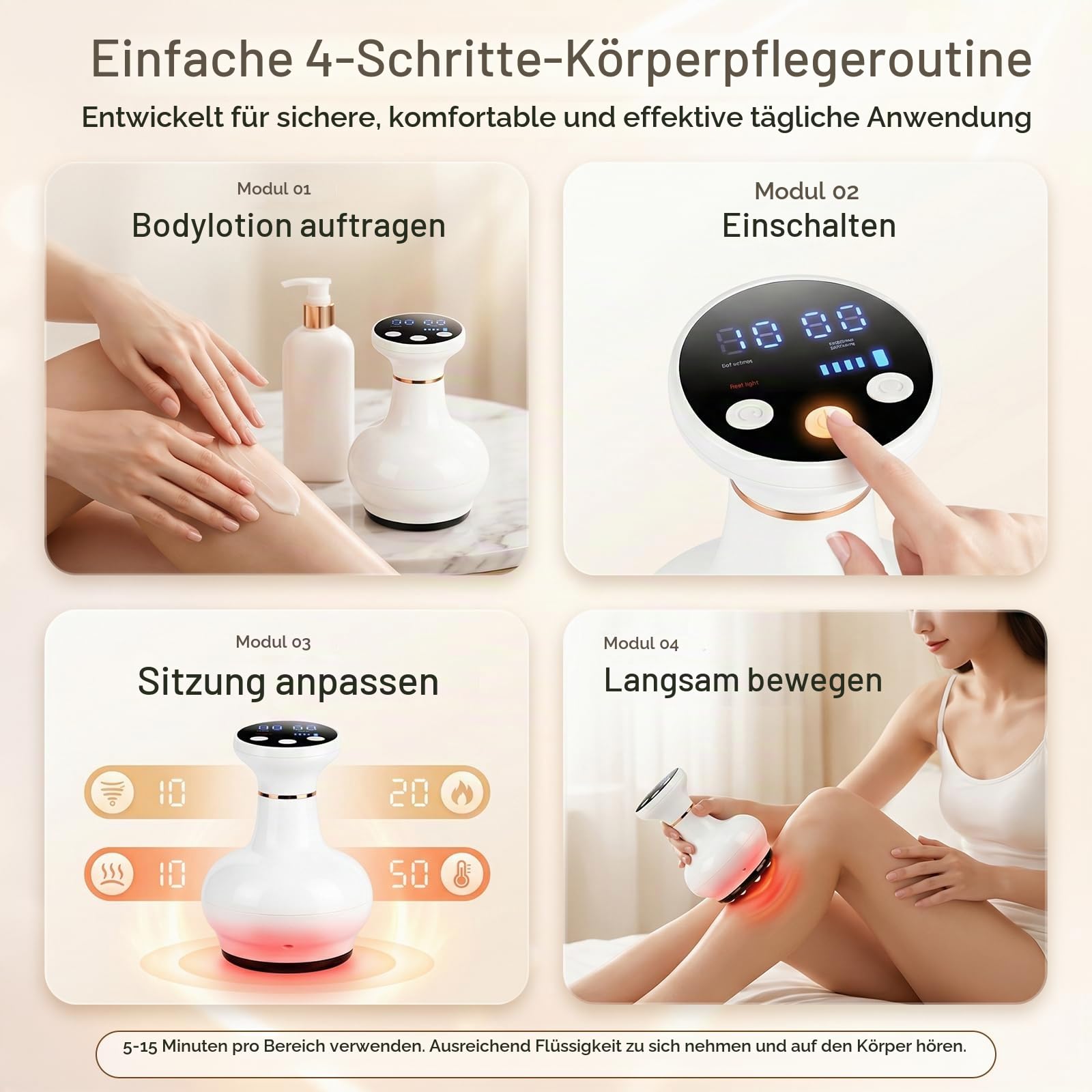BEE&FLOWER Massage 4-in-1 Massagegerät gegen Cellulite - Schröpfgerät Elektrisch mit Saugstufen & Wärme, Anti-Cellulite & Straffung, Tragbar & USB-C Aufladung für Bauch Taille Arme Beine