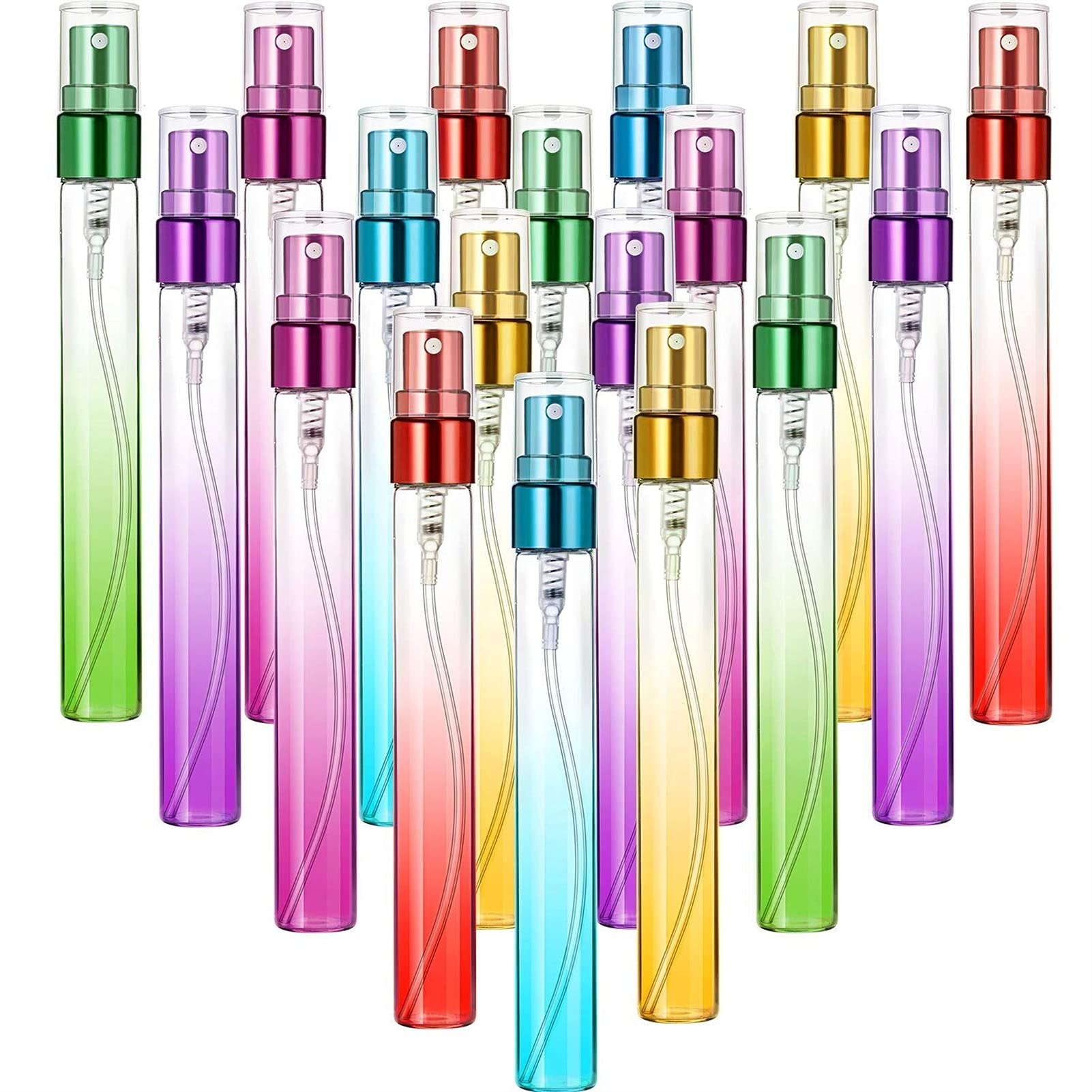 Vaporisateur en verre coloré 10 ml : lot de 18 bouteilles vides rechargeables pour huiles