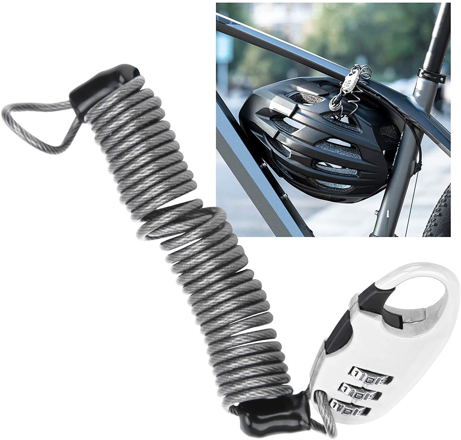 Lucchetto di Sicurezza con Cavo in Acciaio, Lucchetto Portatile per Casco con Password, Lucchetto con Cavo in Acciaio per Casco da Bici, Lucchetto antifurto per Mountain Bike, Bugg